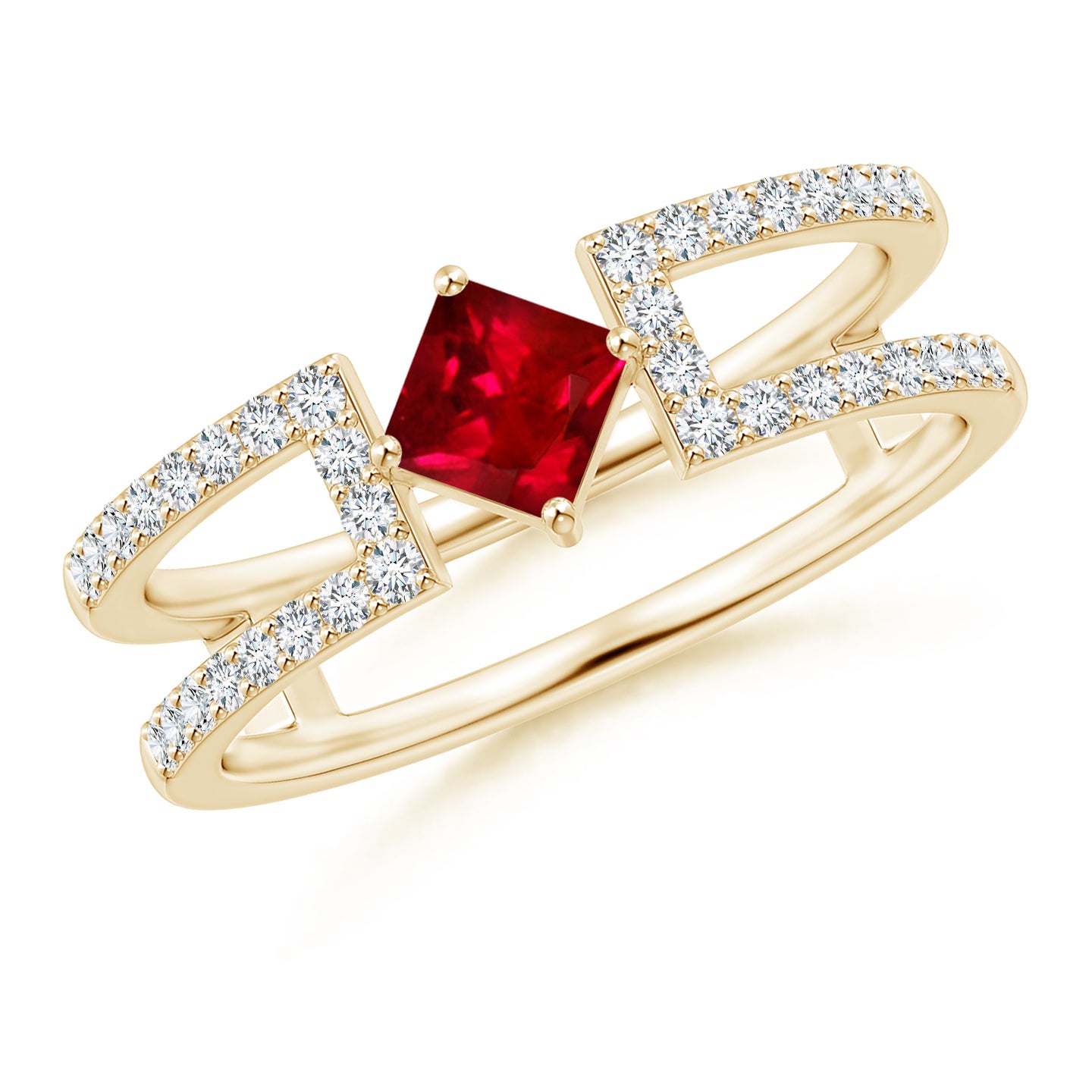 Square Ruby Parallel Split Shank Ring With Accents