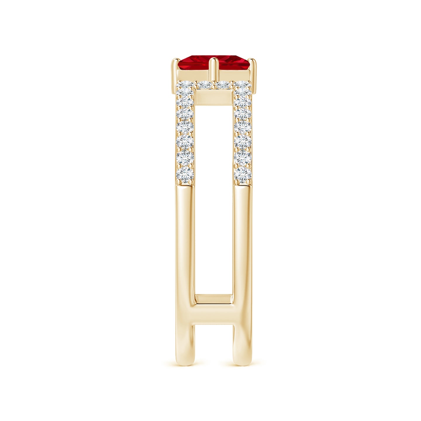 Square Ruby Parallel Split Shank Ring With Accents