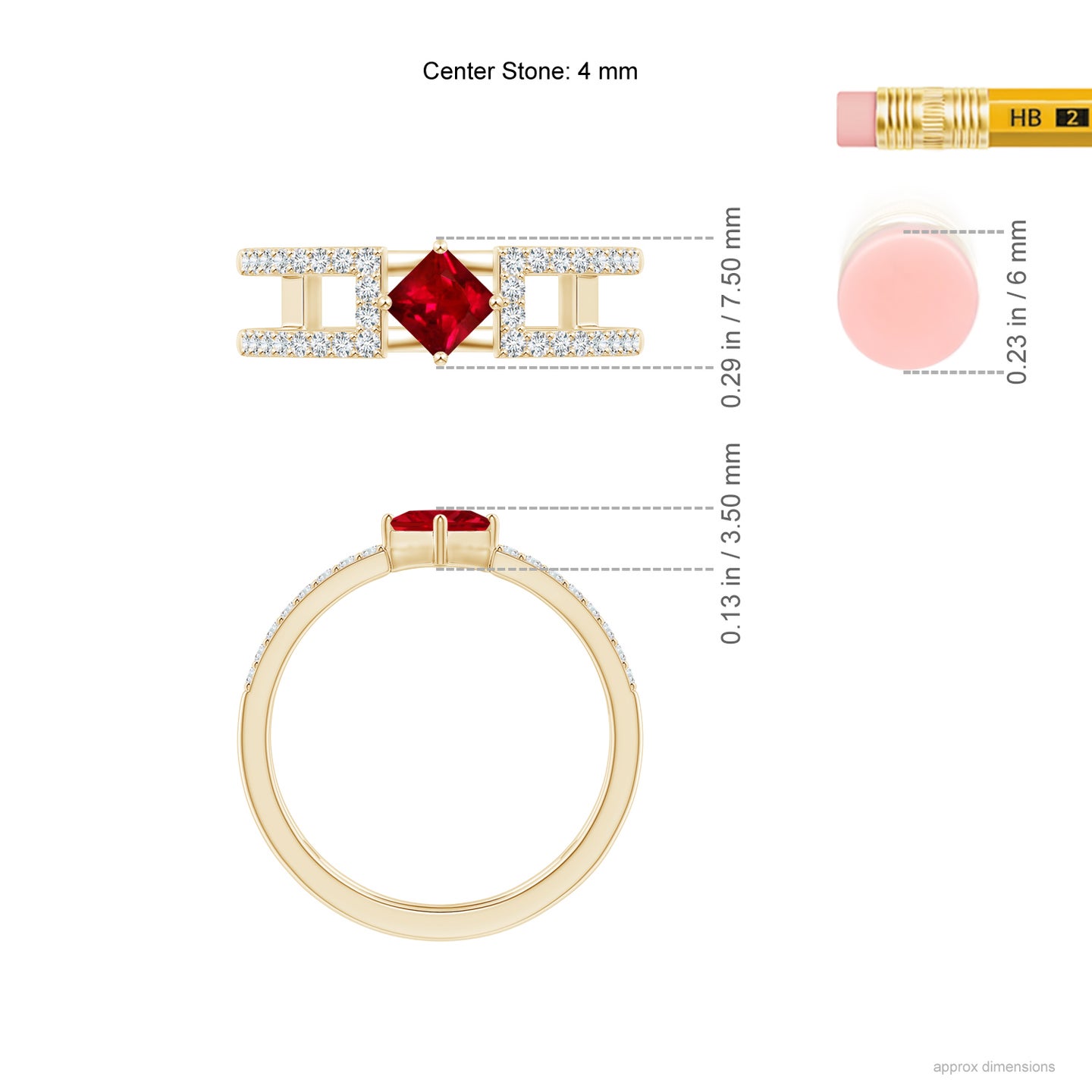 Square Ruby Parallel Split Shank Ring With Accents