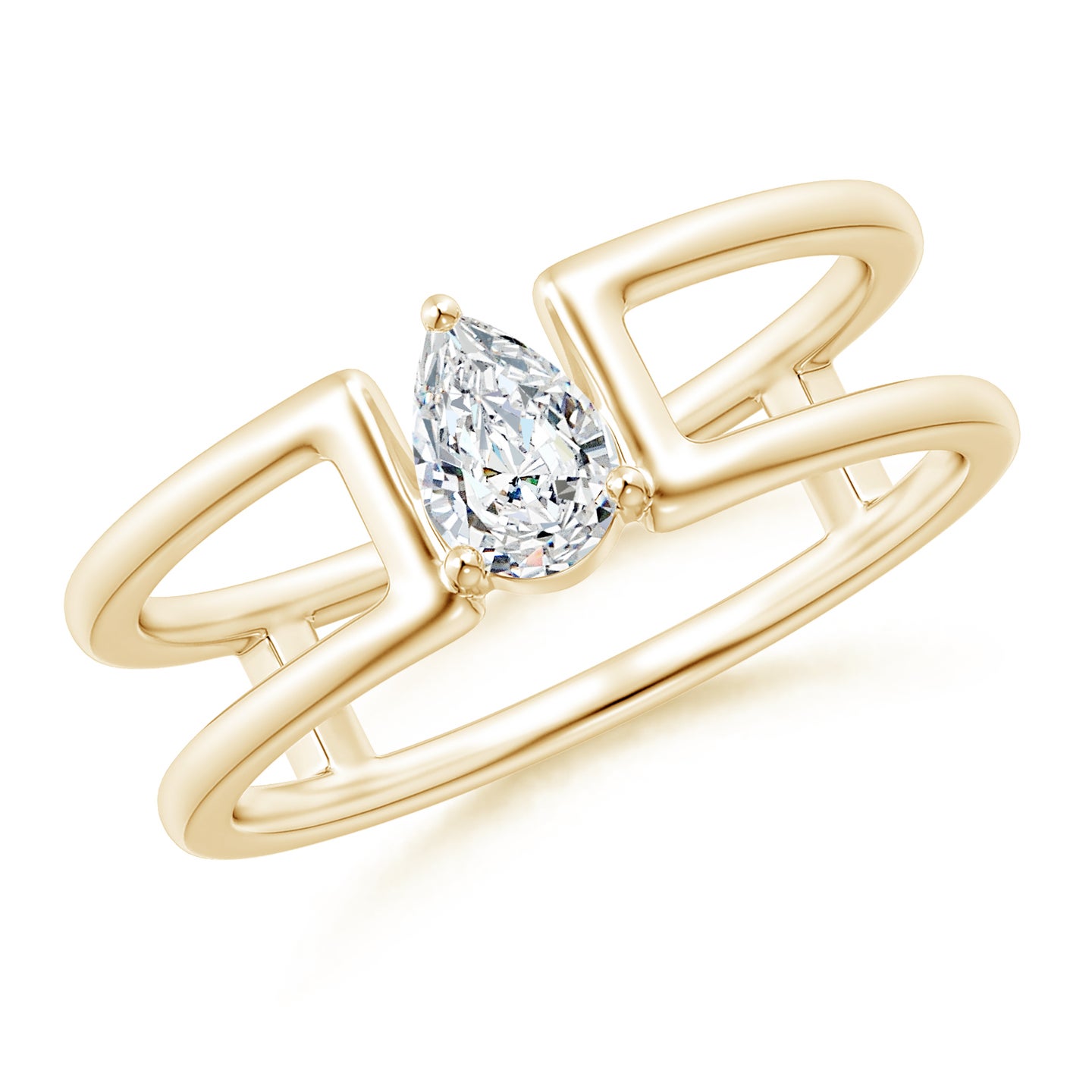 Lab-Grown Pear Diamond Solitaire Parallel Split Shank Ring
