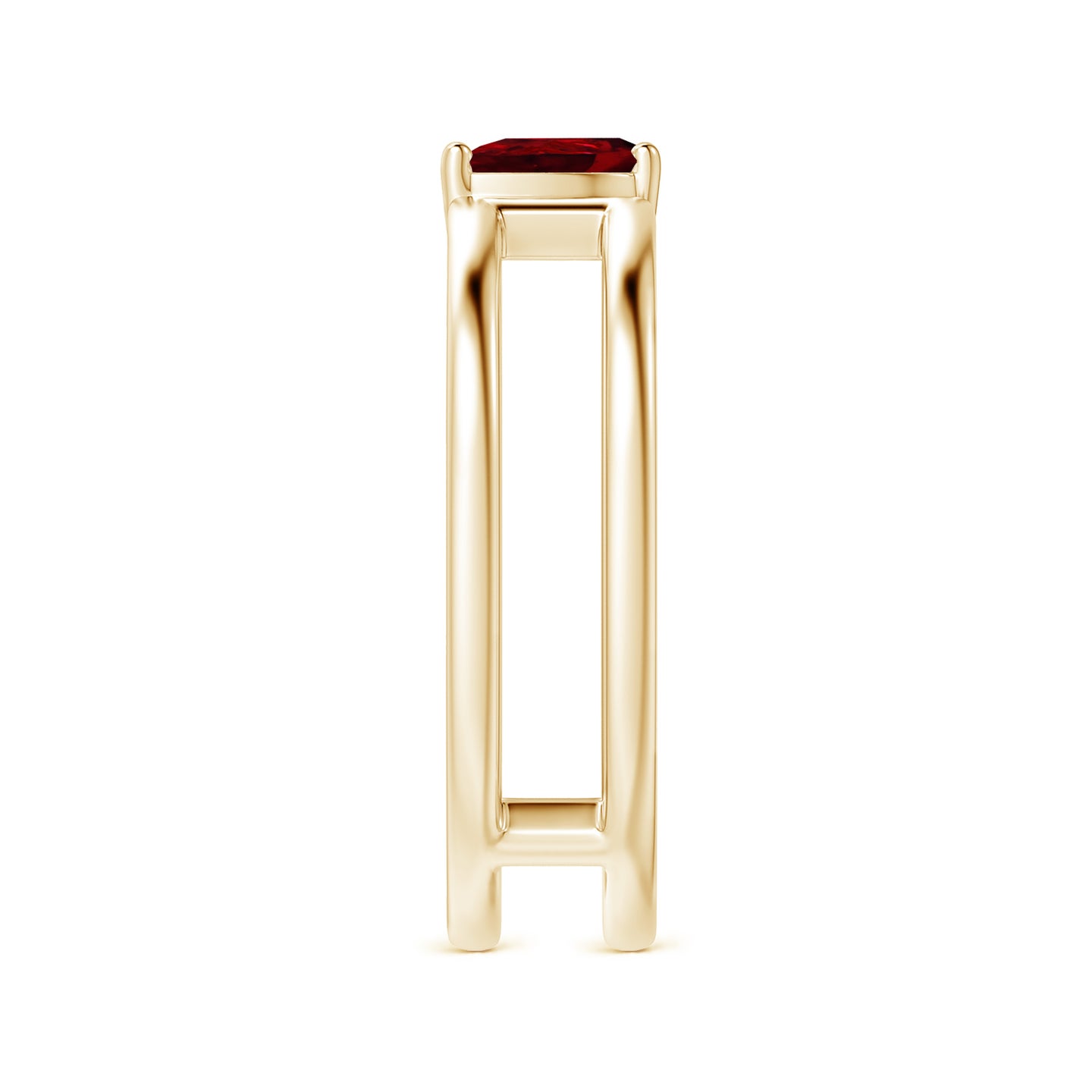 Tilted Pear Ruby Solitaire Parallel Split Shank Ring