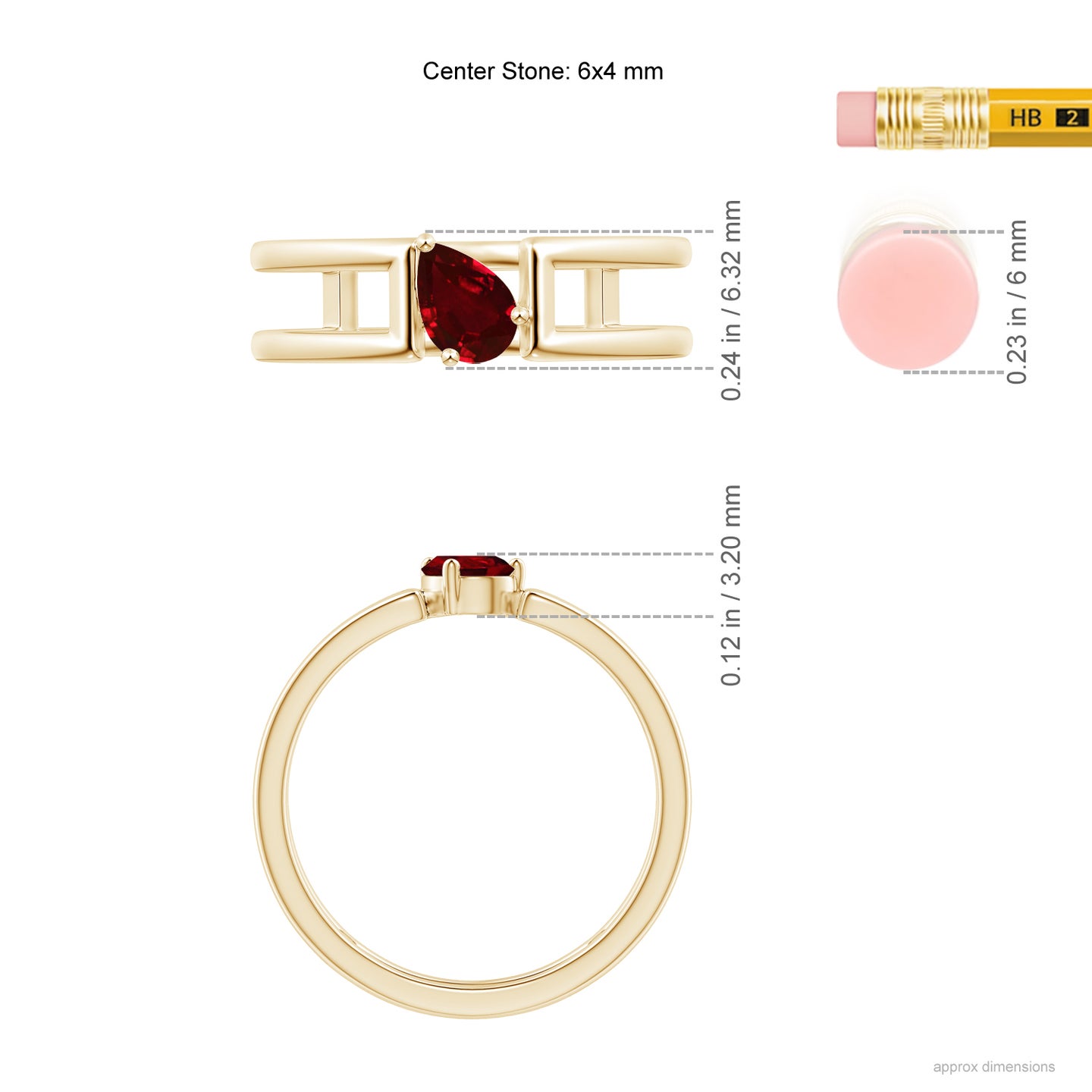 Tilted Pear Ruby Solitaire Parallel Split Shank Ring