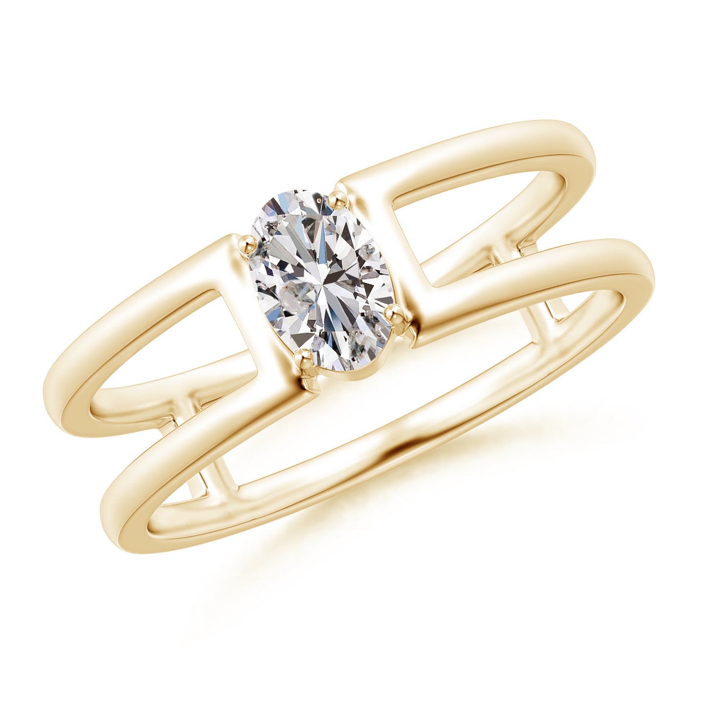 Oval Diamond Solitaire Parallel Split Shank Ring