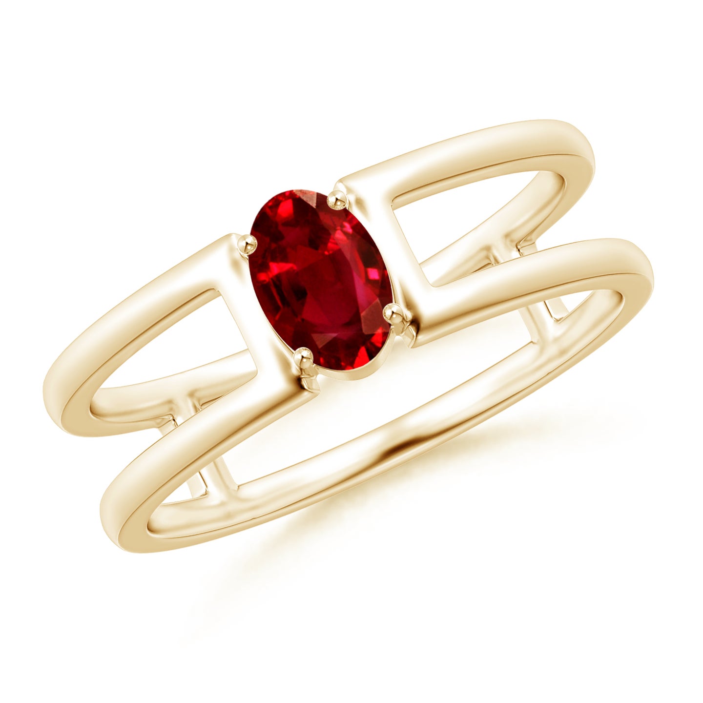 Oval Ruby Solitaire Parallel Split Shank Ring