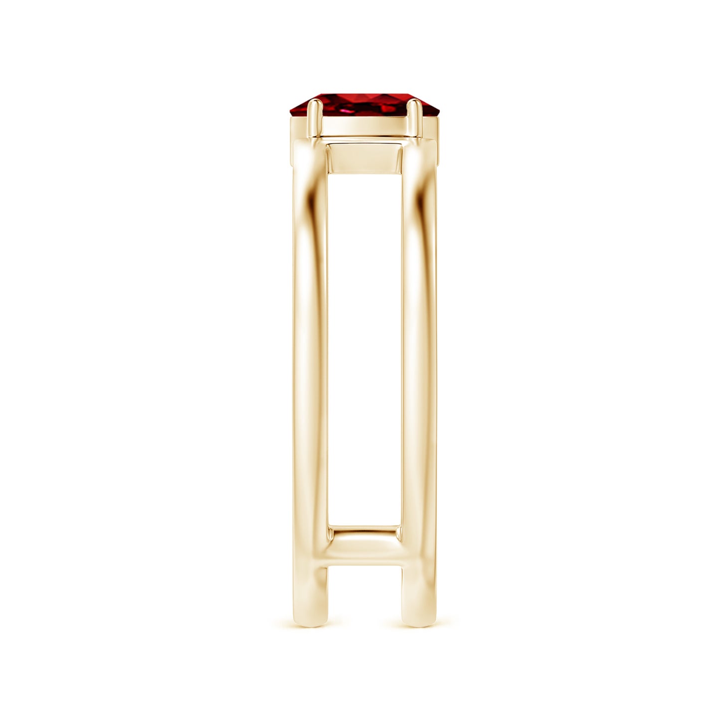 Oval Ruby Solitaire Parallel Split Shank Ring