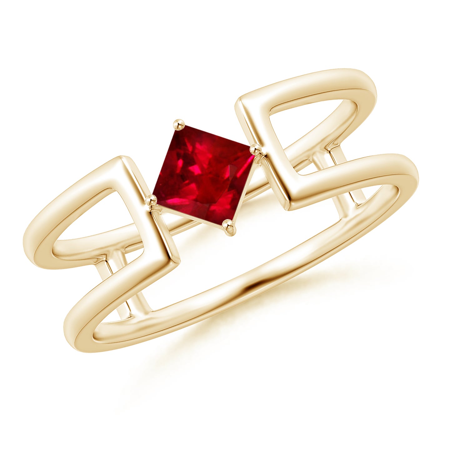 Square Ruby Solitaire Parallel Split Shank Ring | Angara India