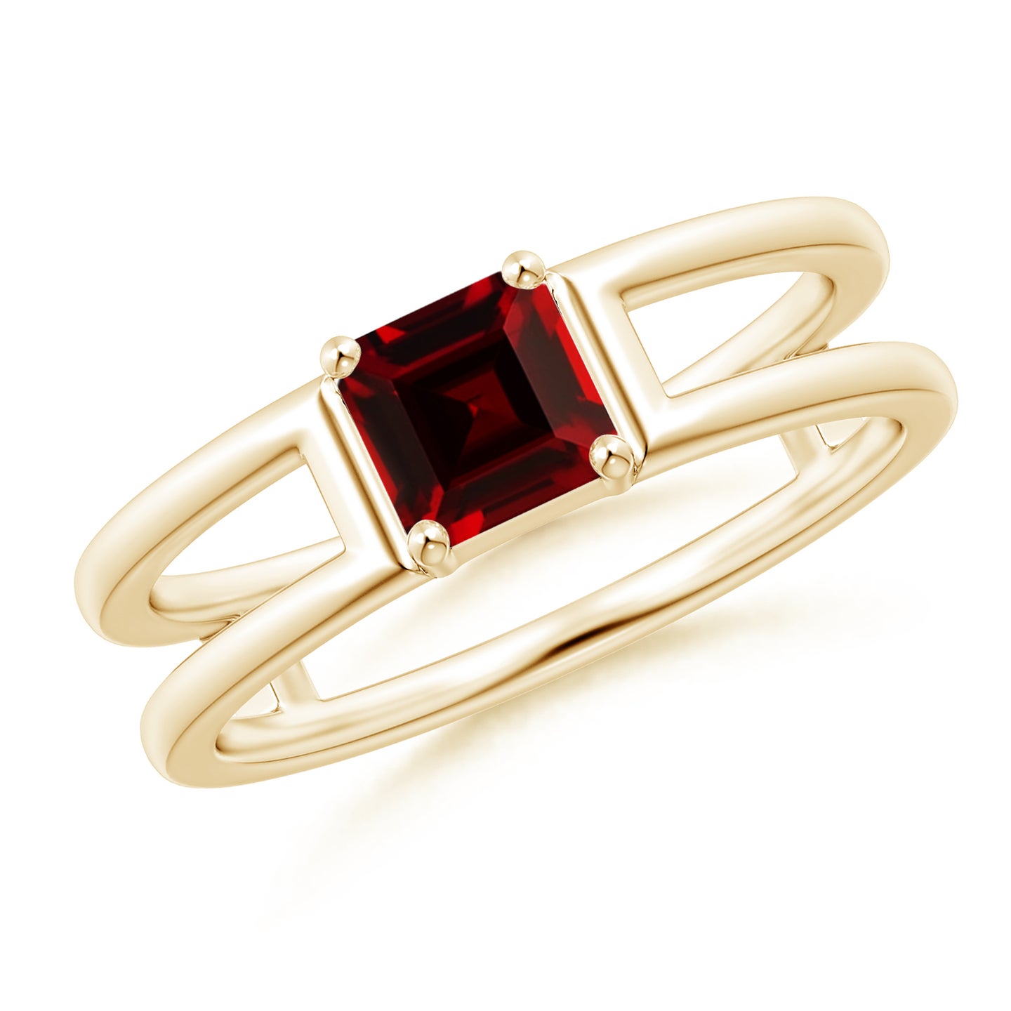 5mm AAAA Parallel Split Shank Square Emerald-Cut Garnet Ring in Yellow Gold
