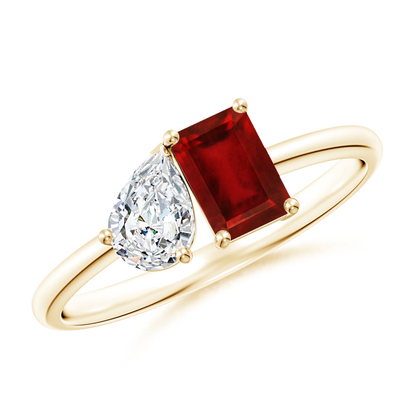 Classic Two-Stone Emerald-Cut Ruby & Pear Diamond Ring