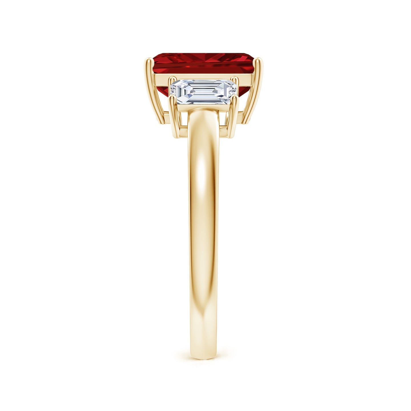 Emerald-Cut Ruby and Diamond Three Stone Ring