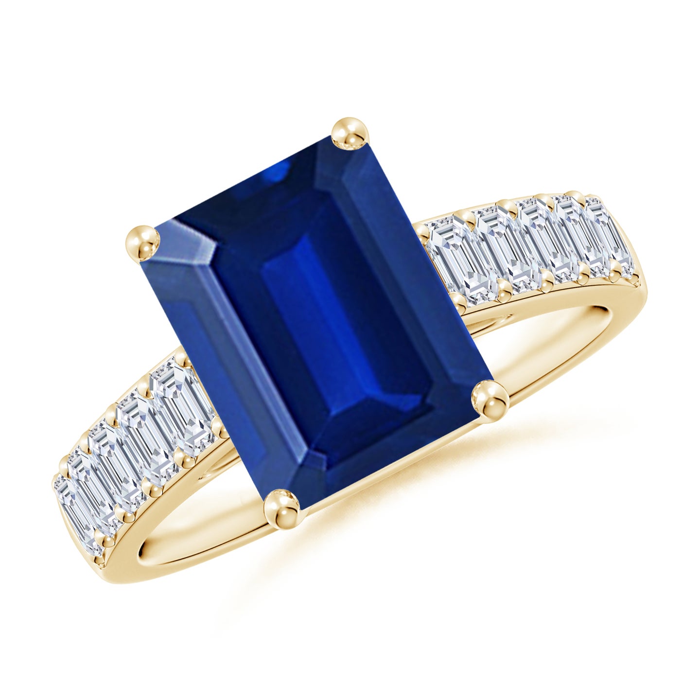 Lab-Grown Emerald-Cut Blue Sapphire Ring with Diamond Accents