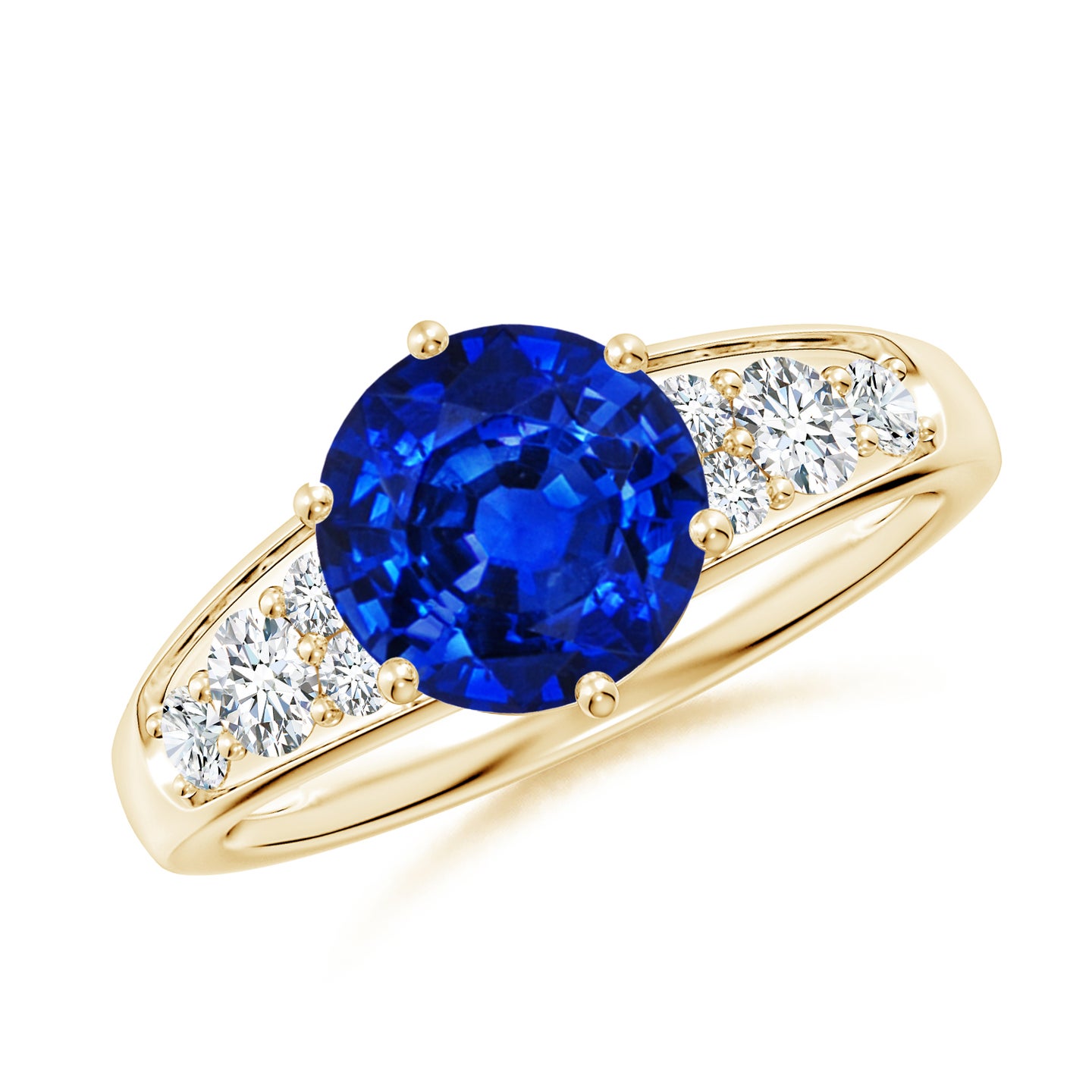 Round Lab-Grown Blue Sapphire Tapered Shank Engagement Ring with Diamond Accents