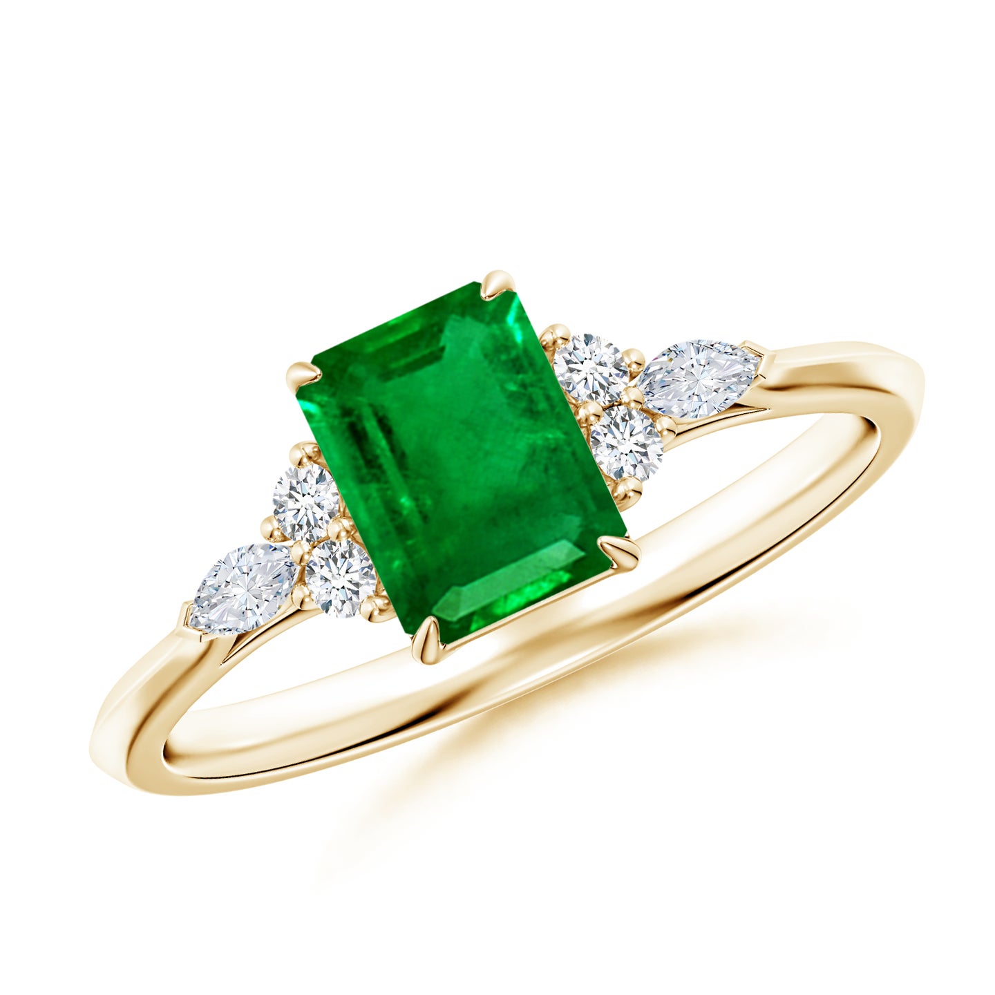 Emerald-Cut Emerald Side Stone Engagement Ring with Diamonds