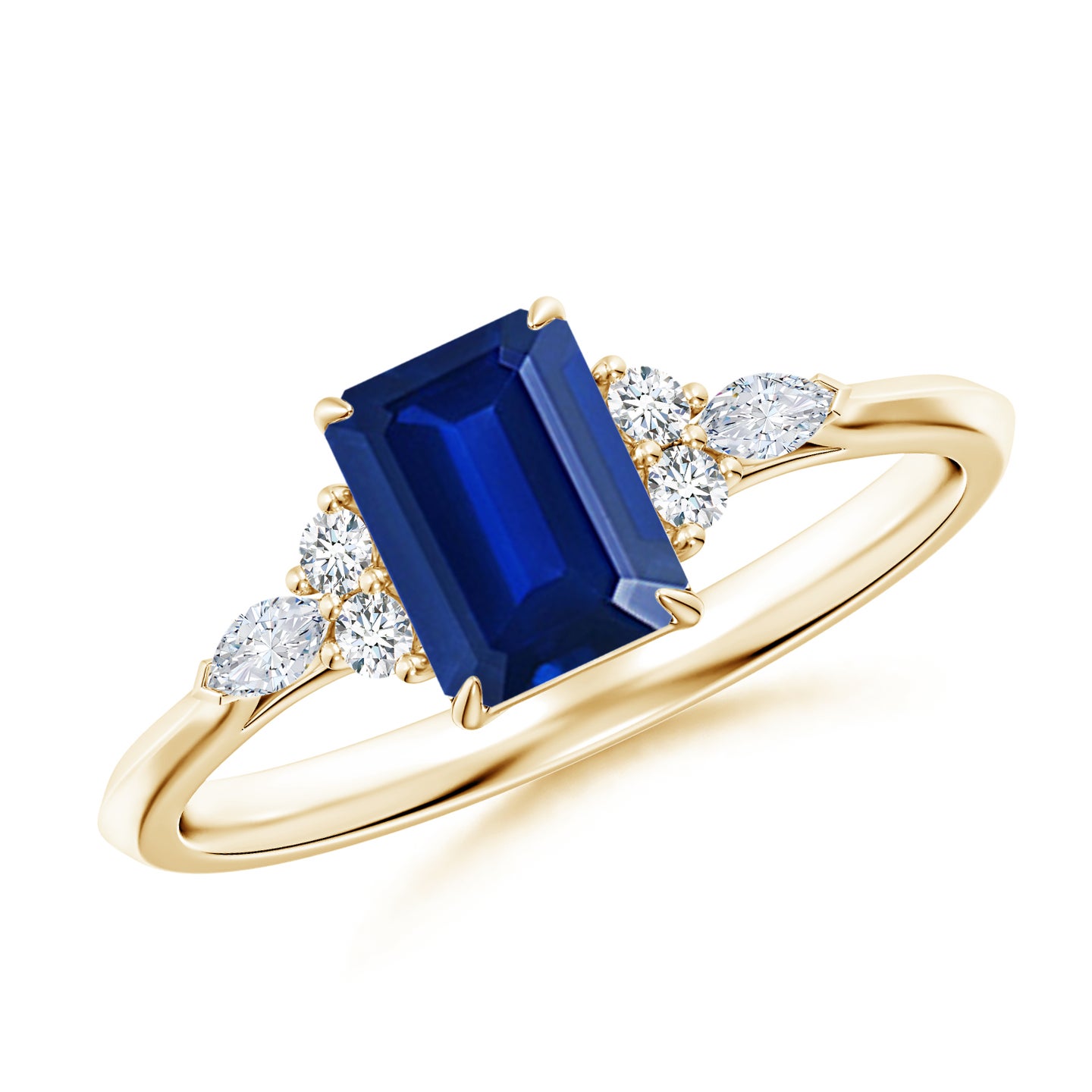 Emerald-Cut Lab-Grown Blue Sapphire Side Stone Engagement Ring with Diamonds