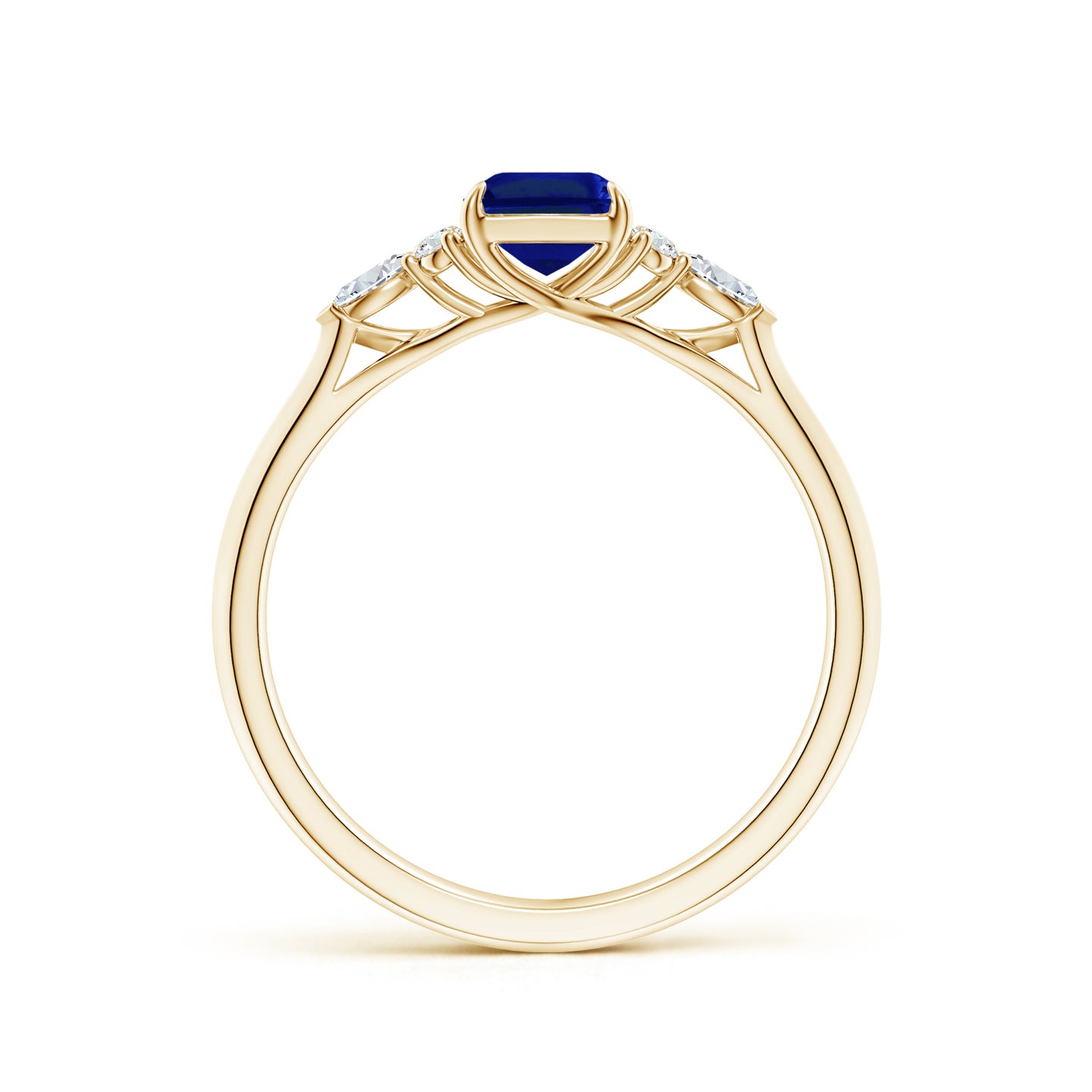 Emerald-Cut Lab-Grown Blue Sapphire Side Stone Engagement Ring with Diamonds