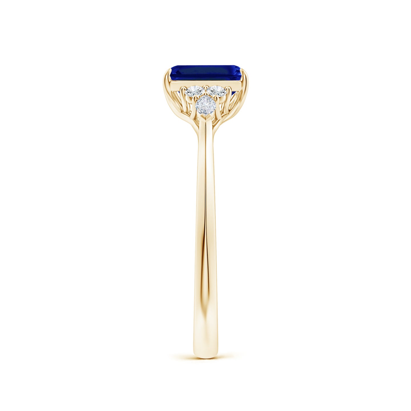 Emerald-Cut Lab-Grown Blue Sapphire Side Stone Engagement Ring with Diamonds