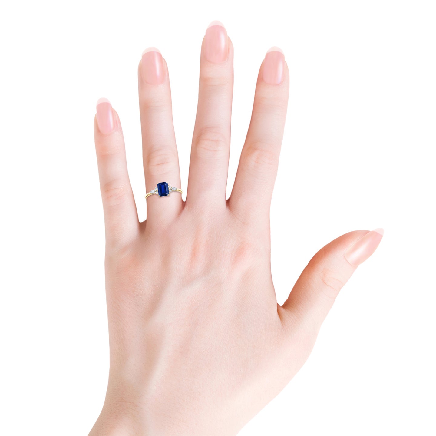 Emerald-Cut Lab-Grown Blue Sapphire Side Stone Engagement Ring with Diamonds