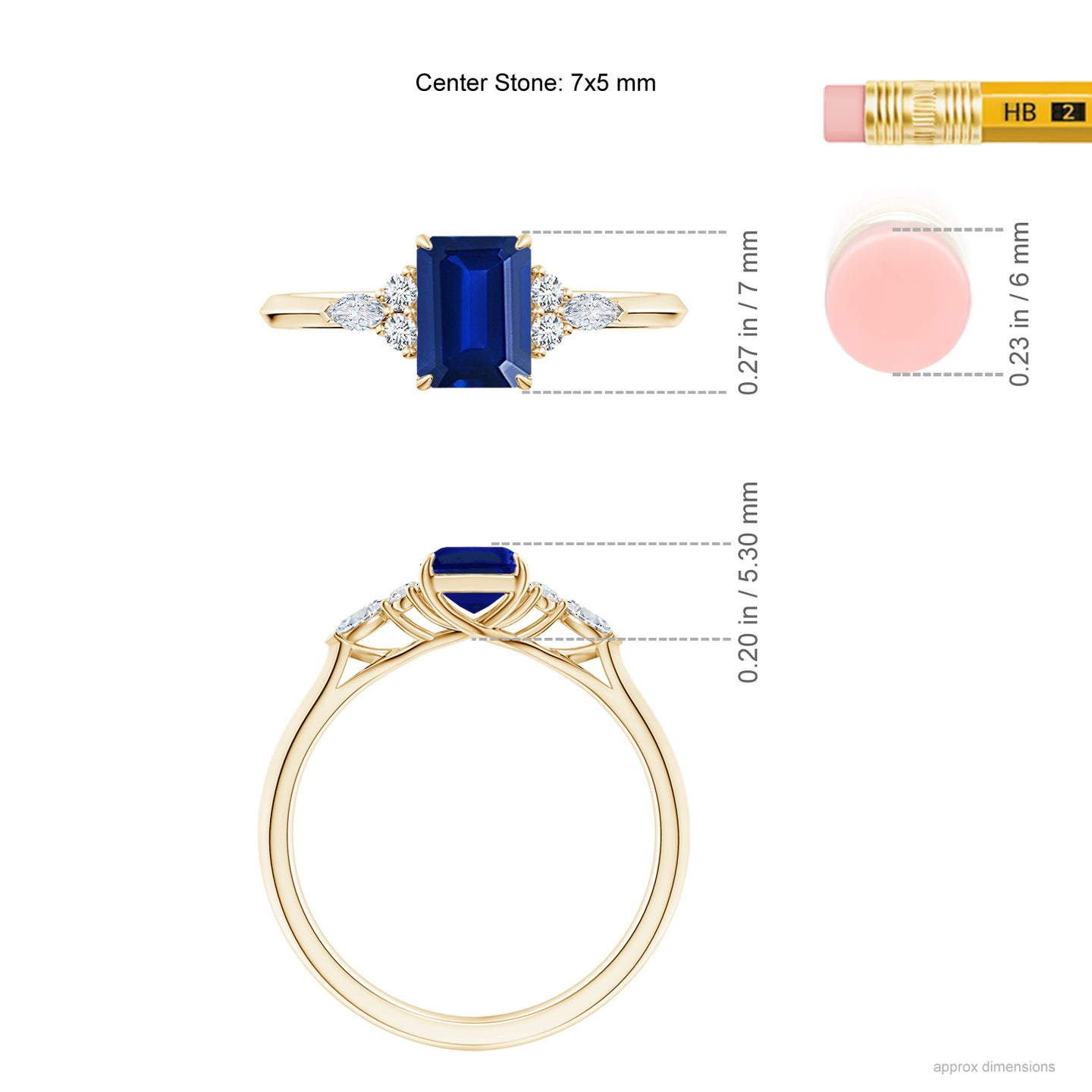 Emerald-Cut Lab-Grown Blue Sapphire Side Stone Engagement Ring with Diamonds