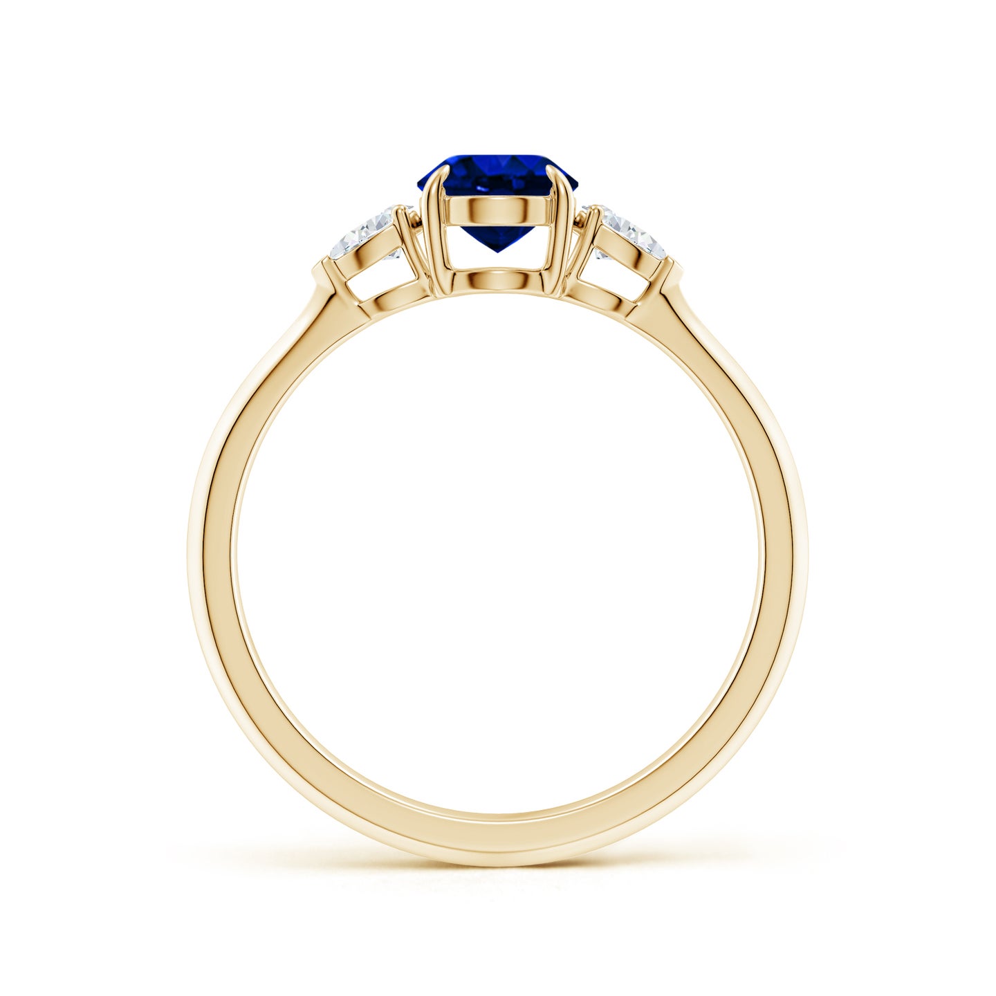 Lab-Grown Oval Blue Sapphire and Pear Diamond Three Stone Engagement Ring