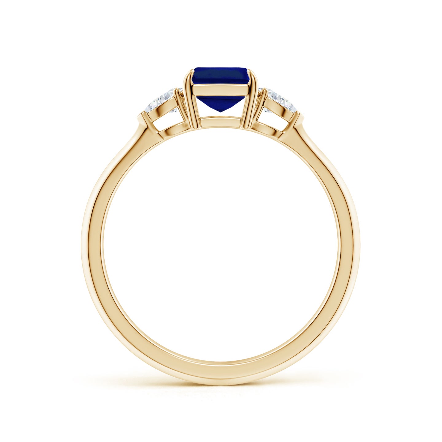 Lab-Grown Emerald-Cut Blue Sapphire and Pear Diamond Three Stone Engagement Ring