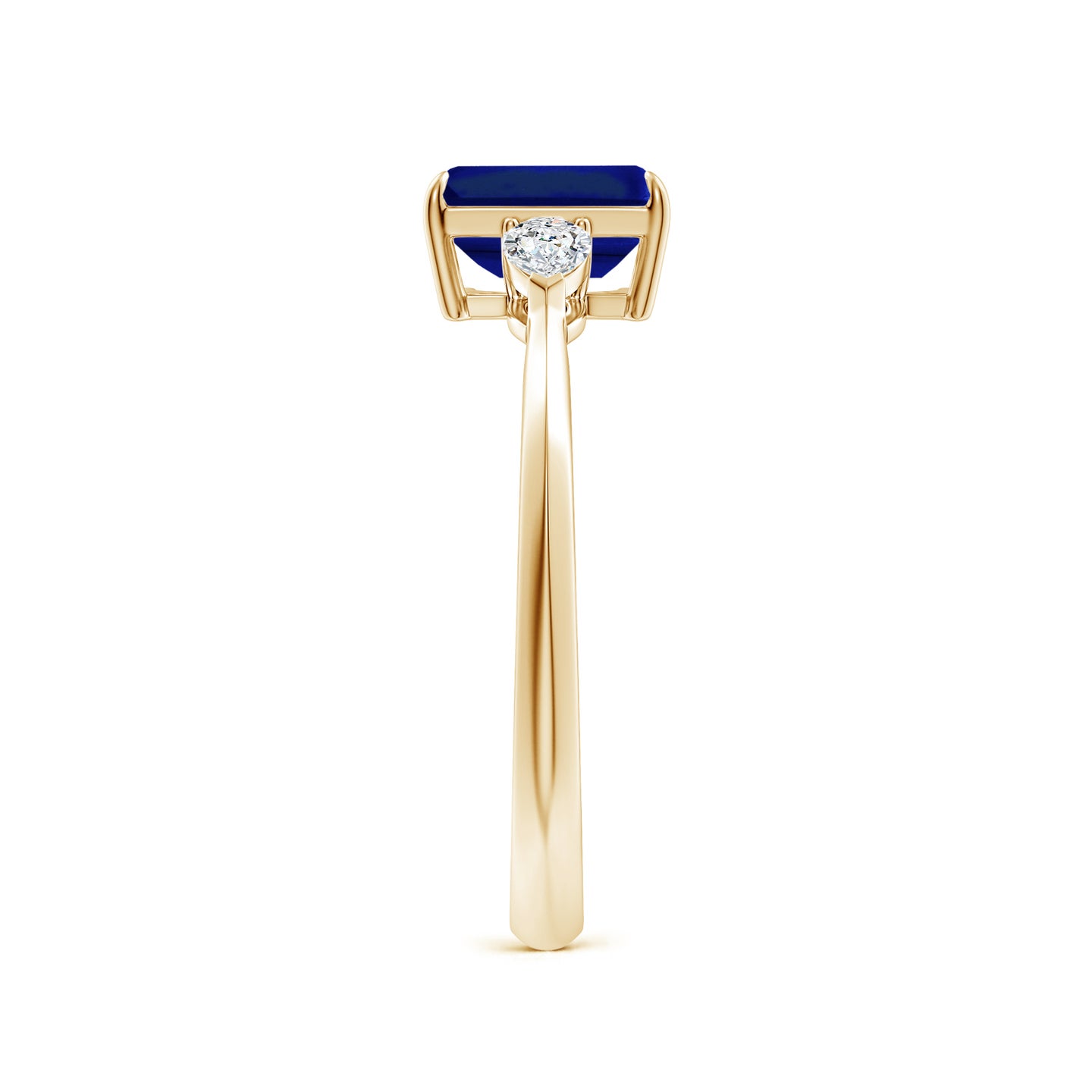 Lab-Grown Emerald-Cut Blue Sapphire and Pear Diamond Three Stone Engagement Ring