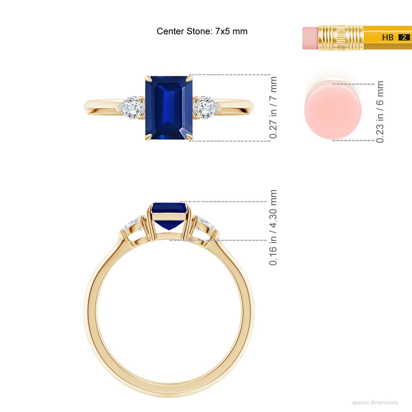 Lab-Grown Emerald-Cut Blue Sapphire and Pear Diamond Three Stone Engagement Ring