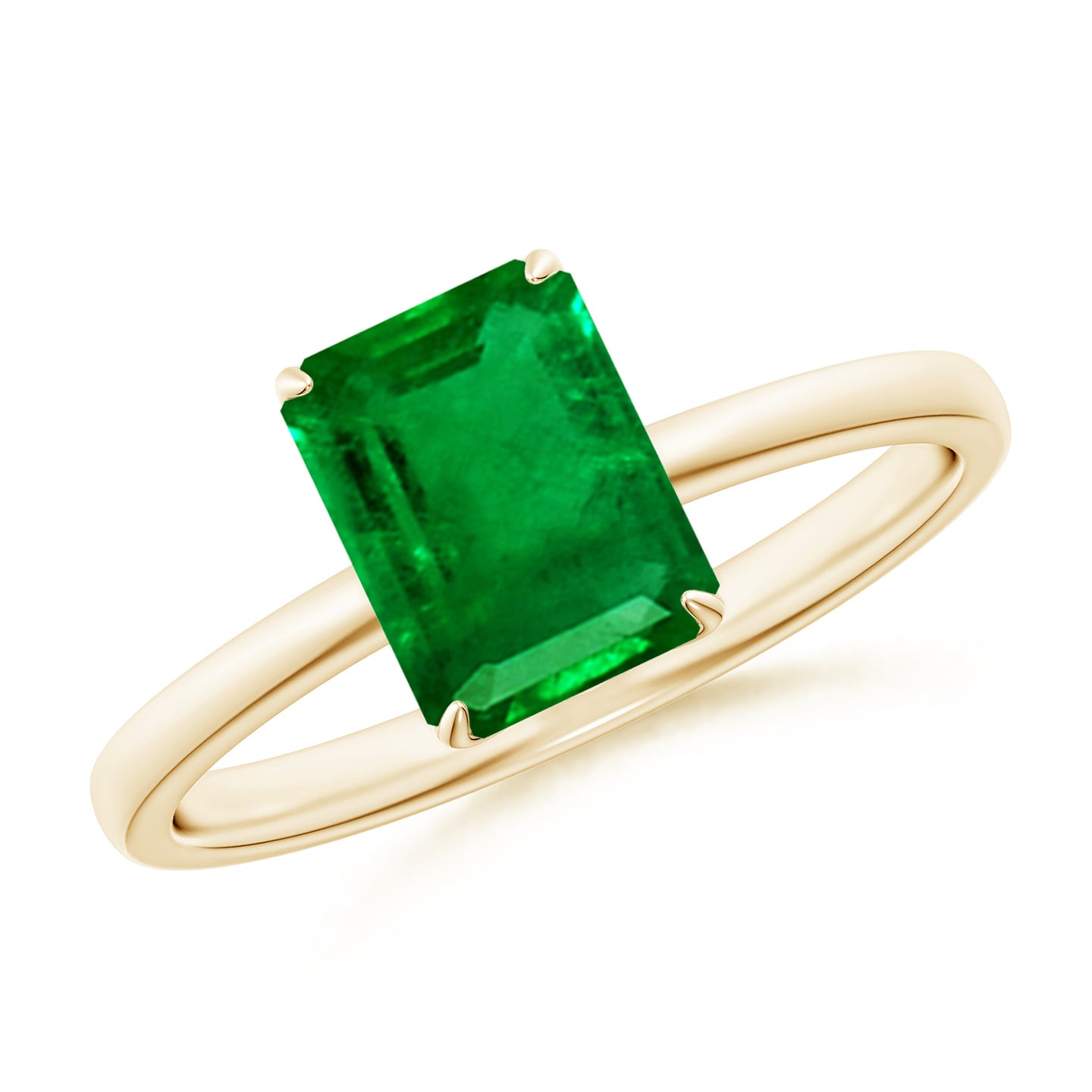 Solitaire Emerald-Cut Claw-Set Emerald Classic Engagement Ring