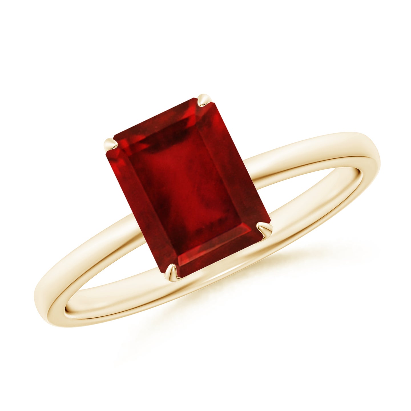 Solitaire Emerald-Cut Claw-Set Ruby Classic Engagement Ring