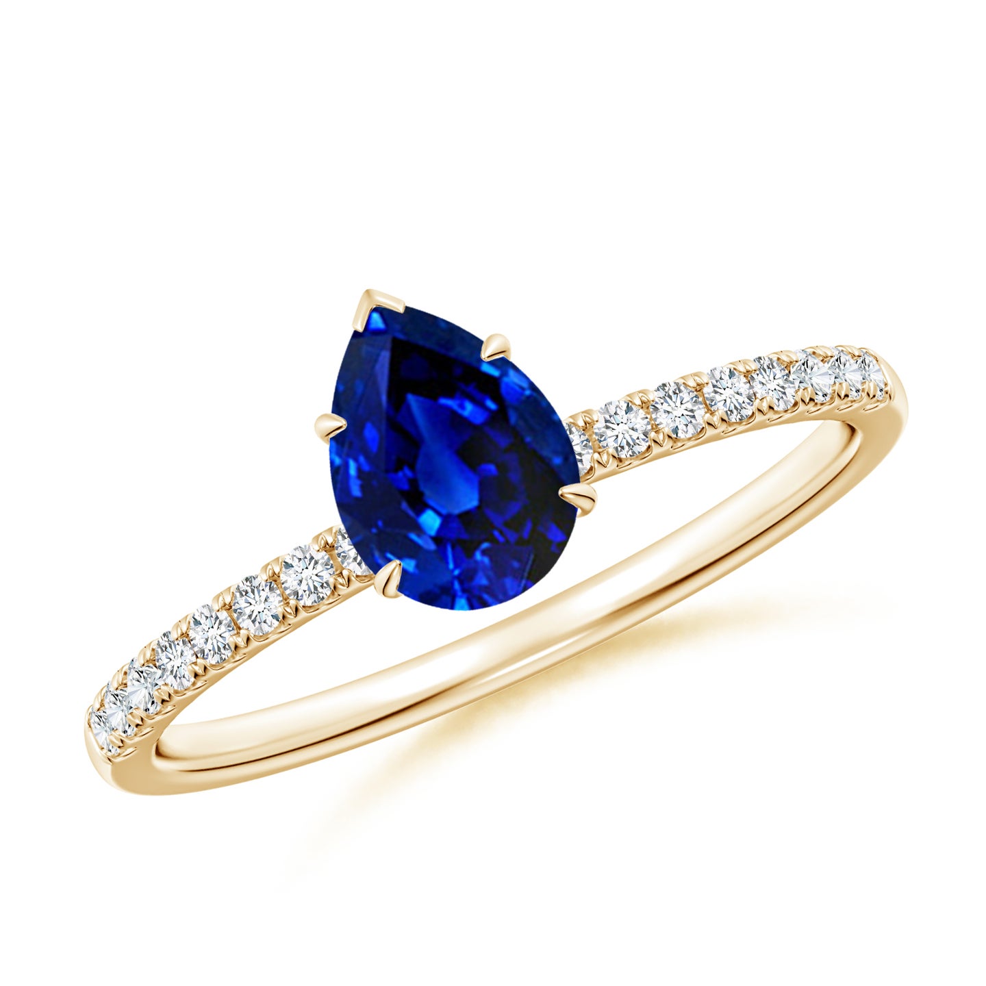 Lab-Grown Pear-Shaped Blue Sapphire Hidden Halo Engagement Ring