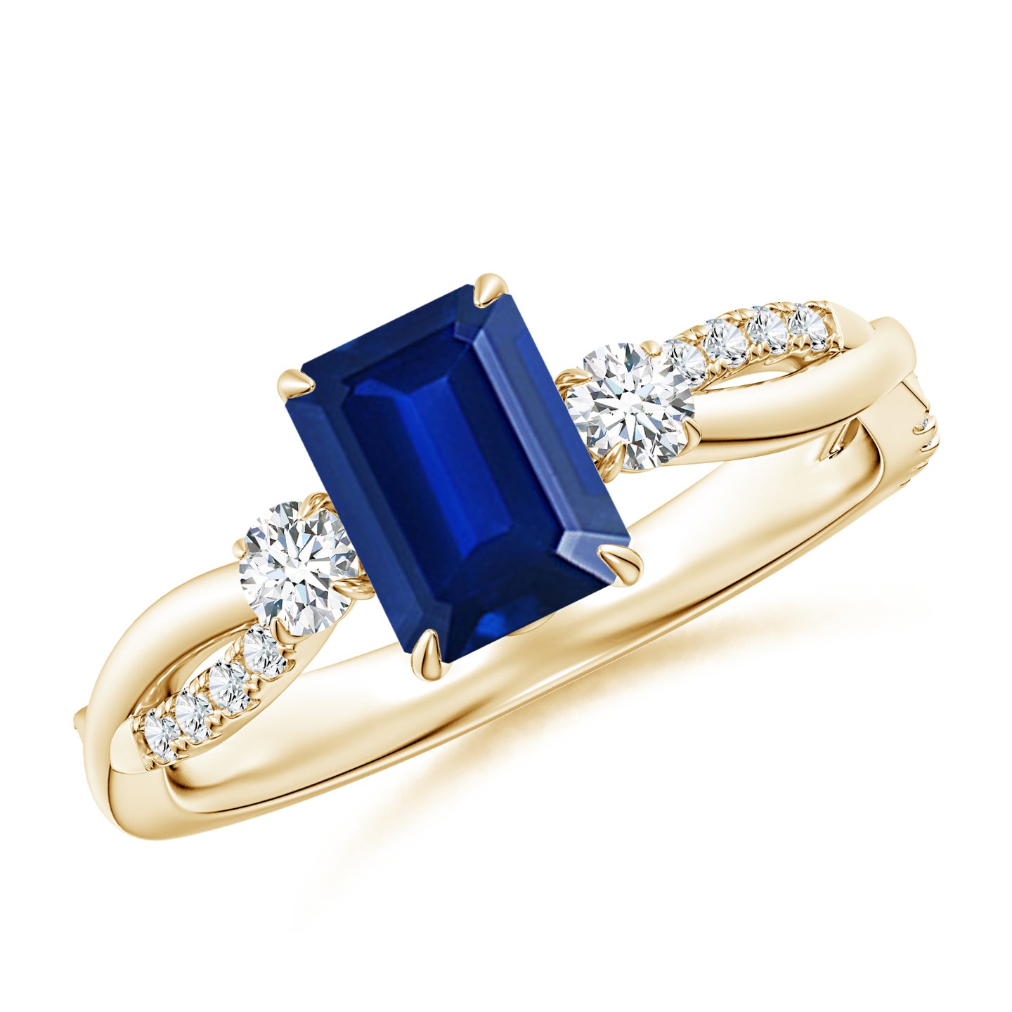 Yellow Gold Ring Three Stone Blue Diamond Ring Three Stone Emerald