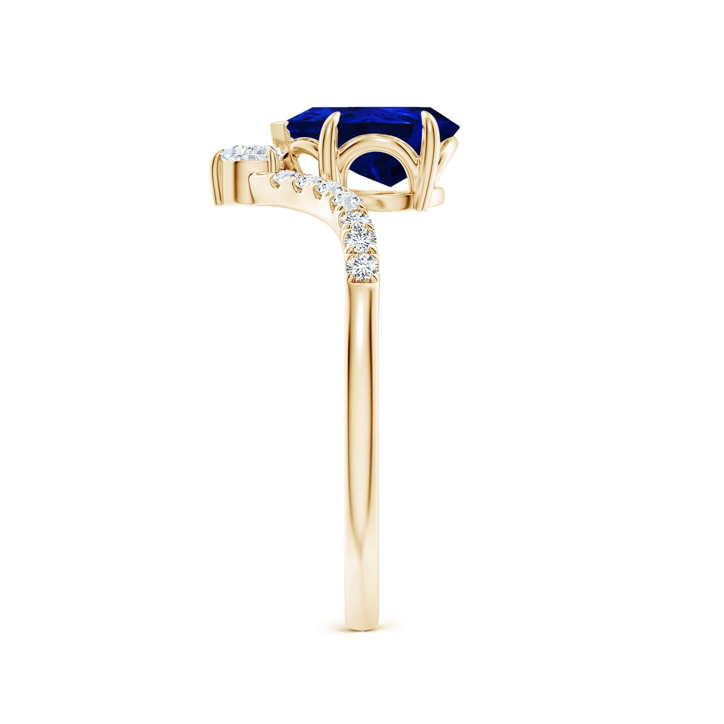 Lab-Grown Pear Blue Sapphire and Diamond Chevron Engagement Ring