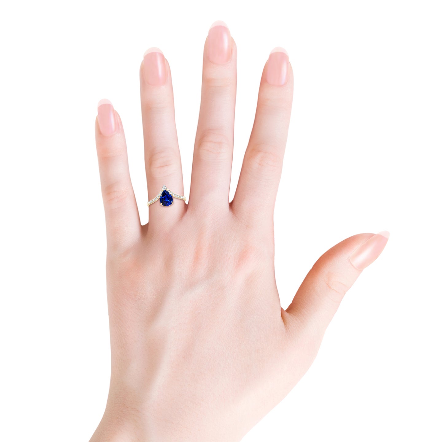 Lab-Grown Pear Blue Sapphire and Diamond Chevron Engagement Ring