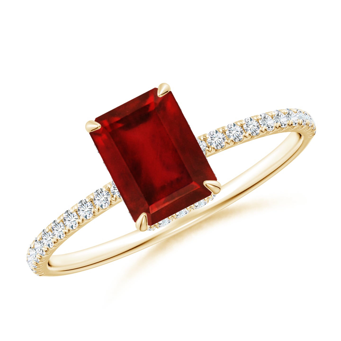 Emerald-Cut Ruby Hidden Halo Classic Engagement Ring