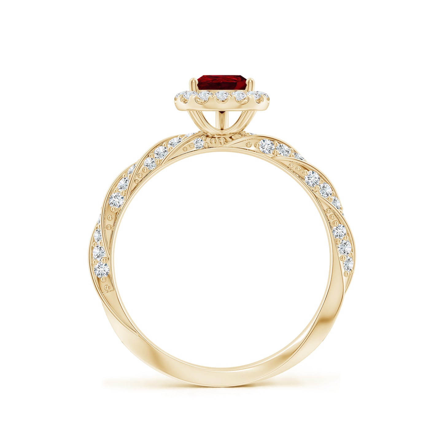 Pear Ruby Halo Twisted Rope Shank Engagement Ring