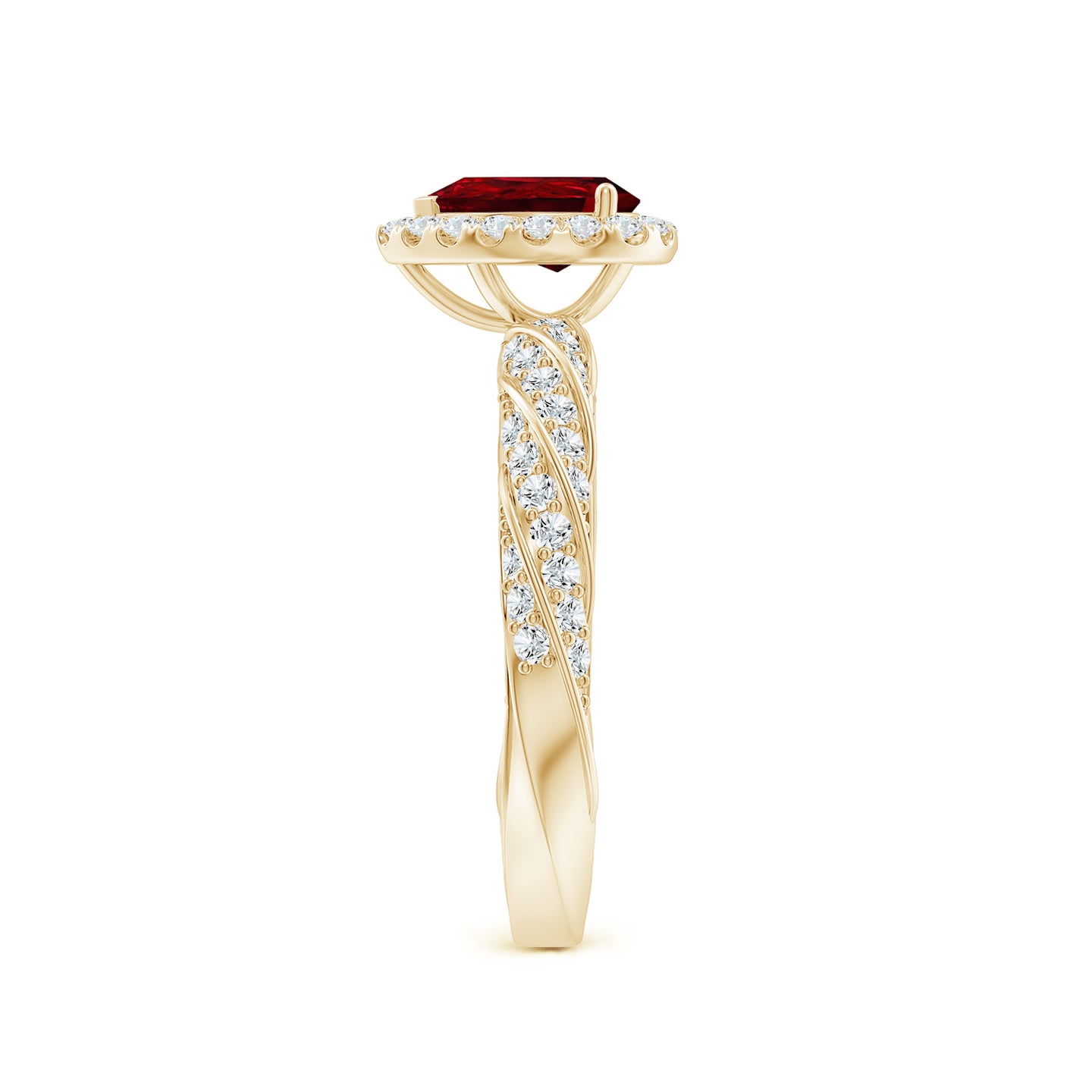 Pear Ruby Halo Twisted Rope Shank Engagement Ring