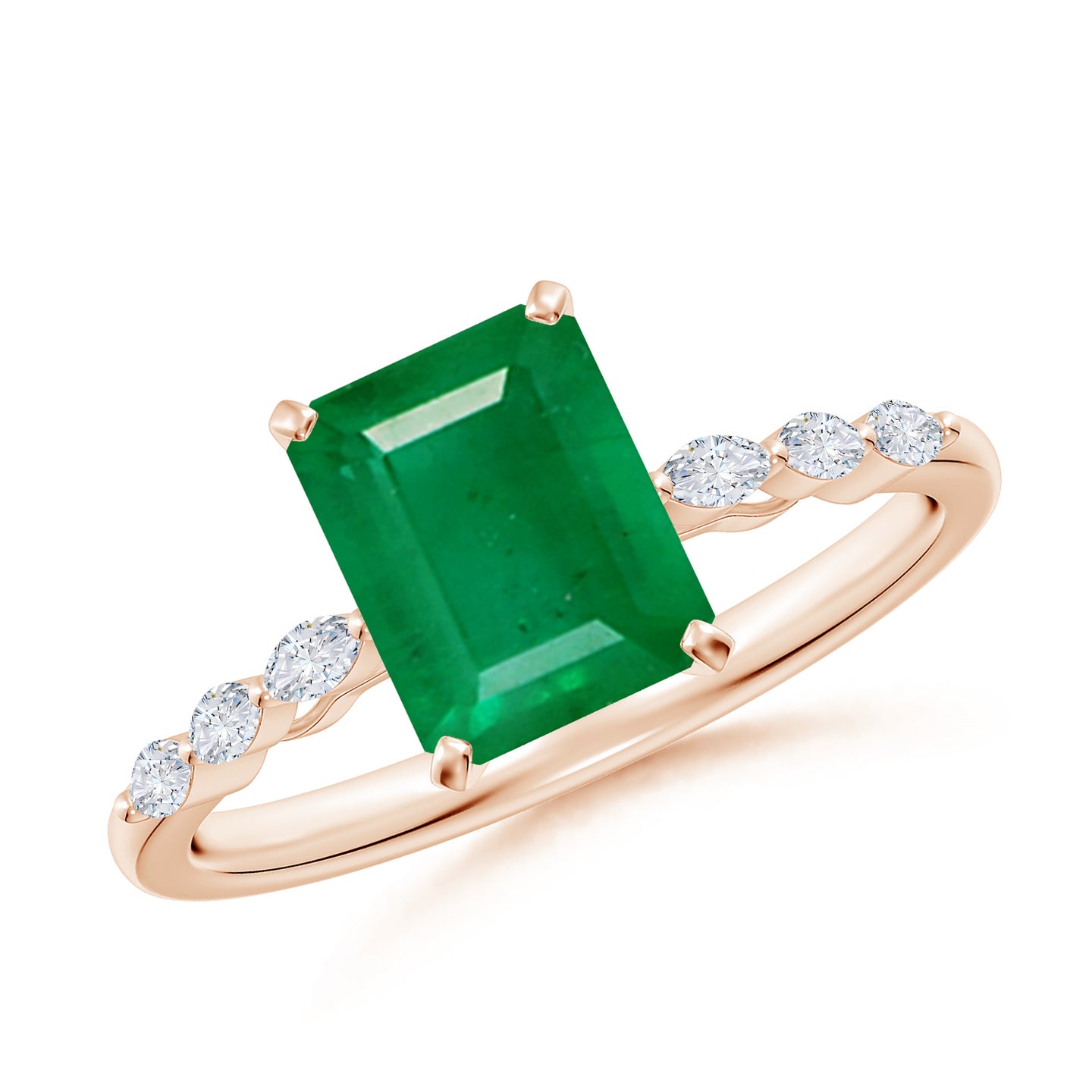 Prong-Set Emerald-Cut Emerald Engagement Ring with Marquise