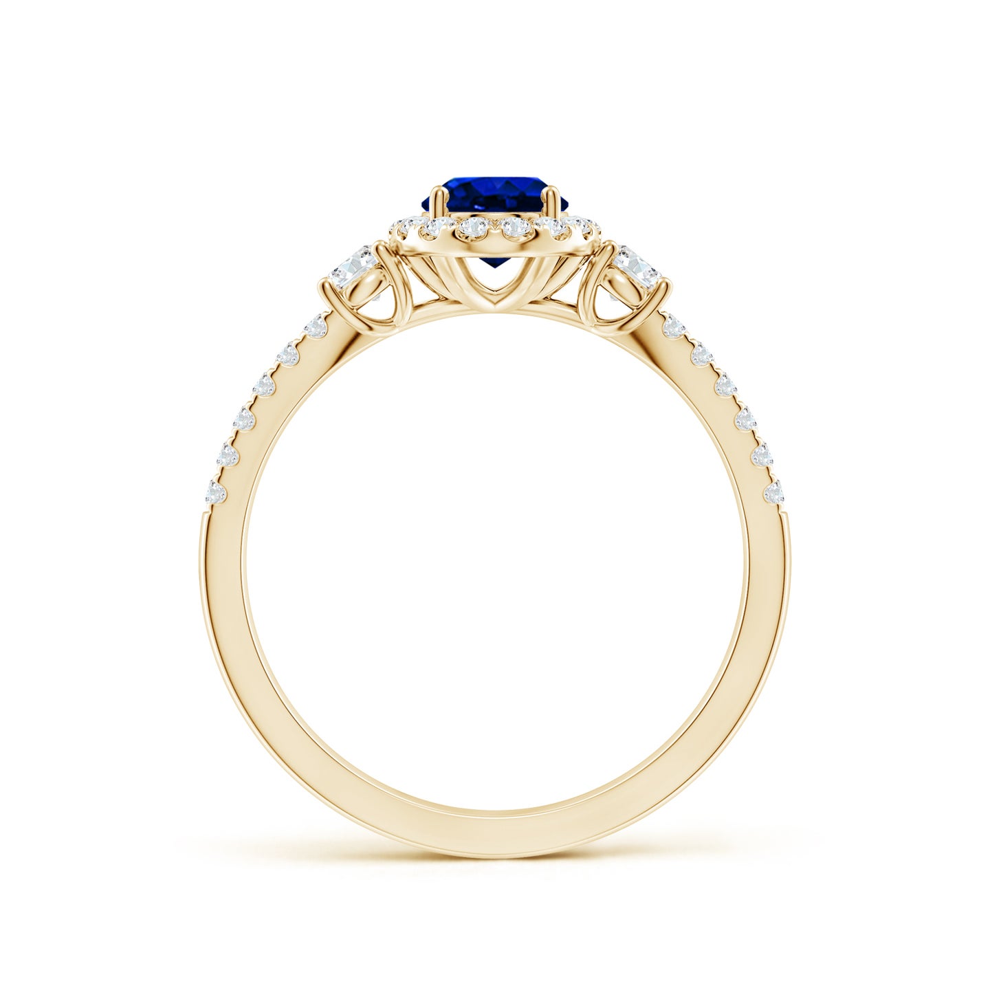 Oval Lab-Grown Blue Sapphire Halo Double Shank Engagement Ring
