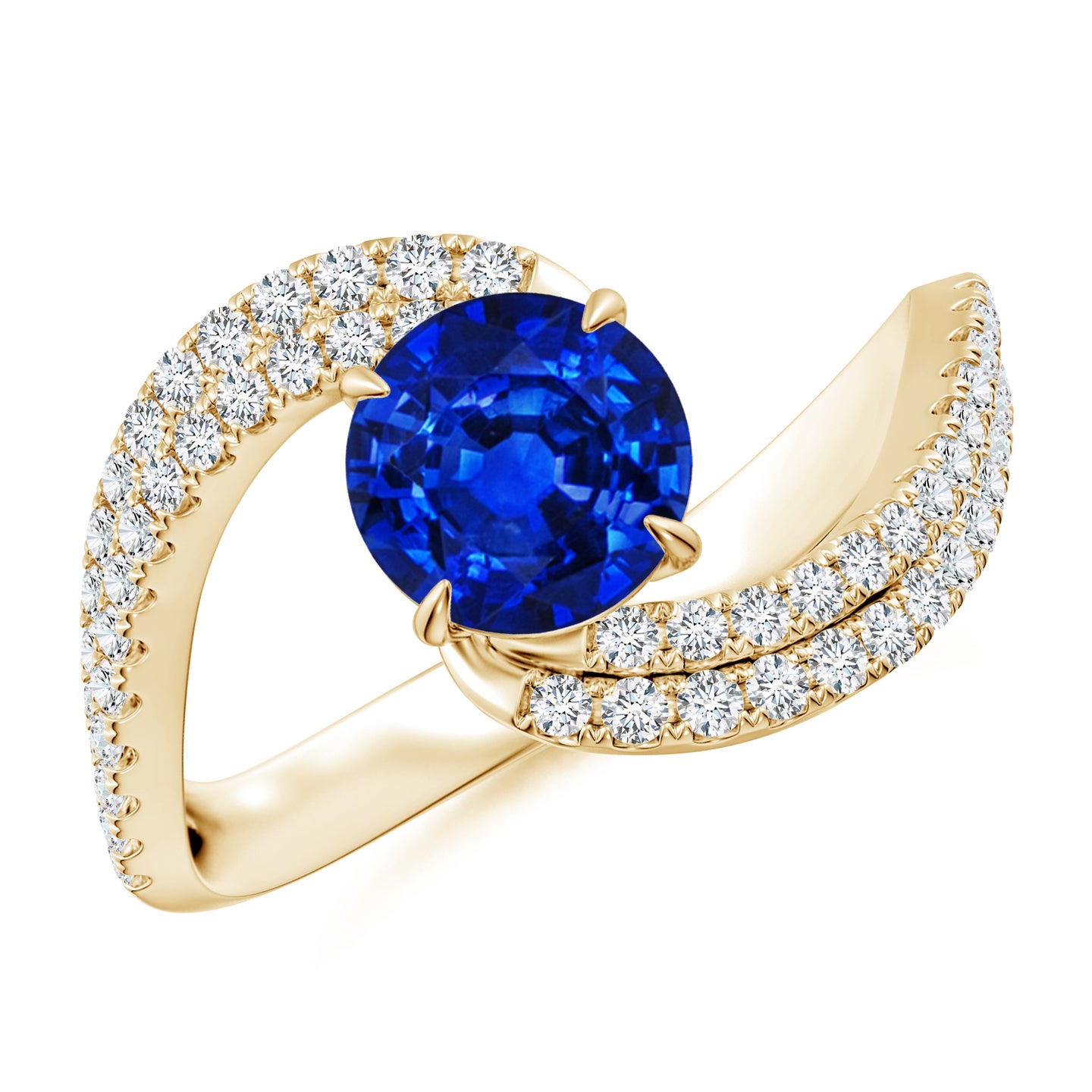 Round Lab-Grown Blue Sapphire Curved Bypass Shank Engagement Ring