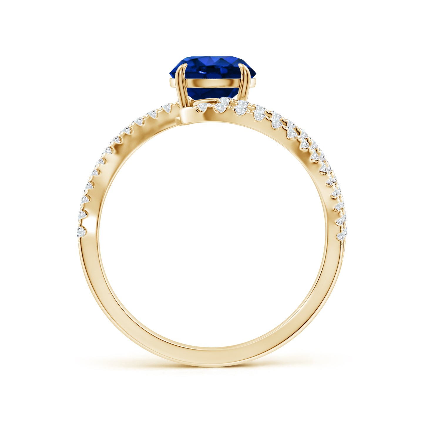 Round Lab-Grown Blue Sapphire Curved Bypass Shank Engagement Ring