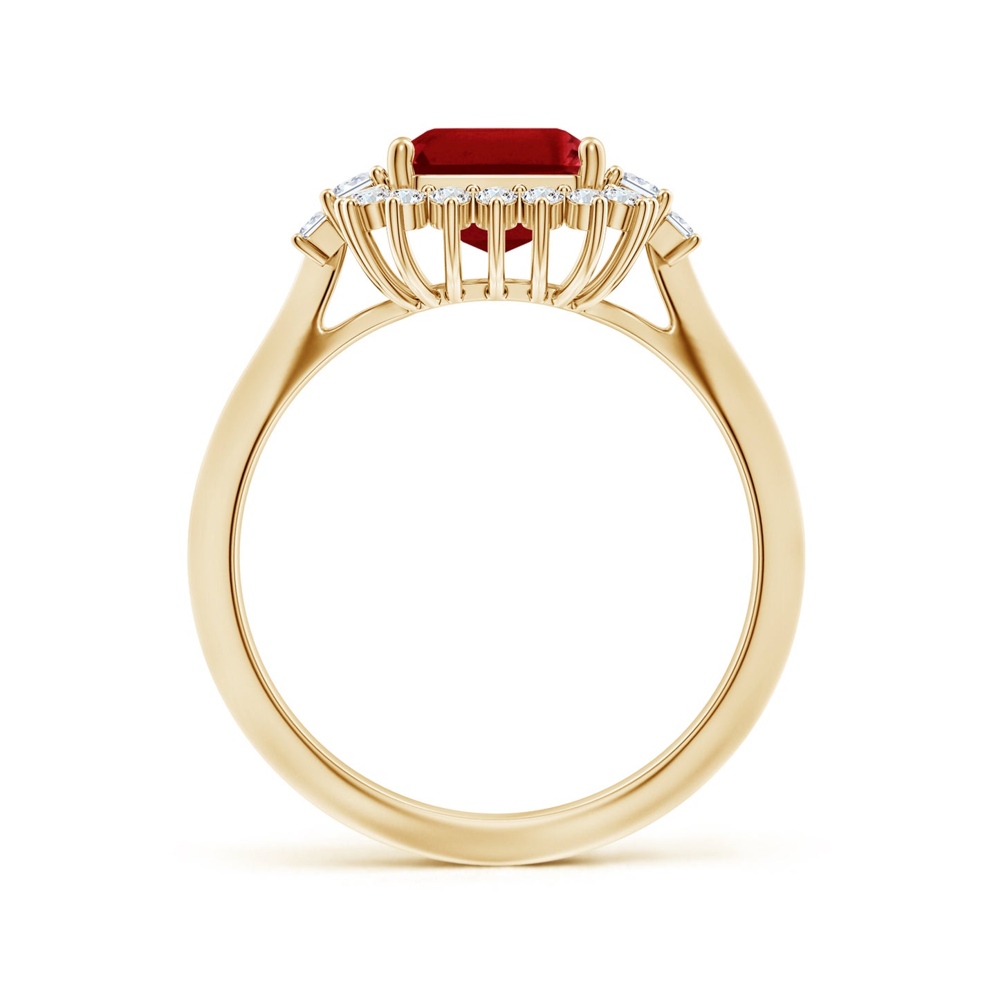 Emerald-Cut Ruby Halo Knife-Edge Shank Engagement Ring