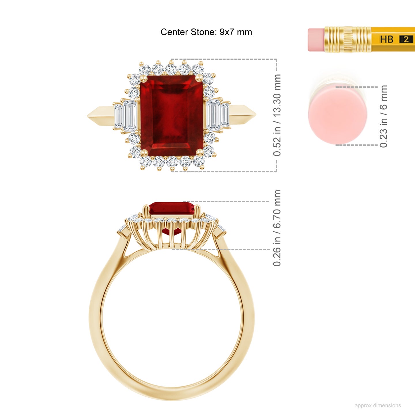 Emerald-Cut Ruby Halo Knife-Edge Shank Engagement Ring