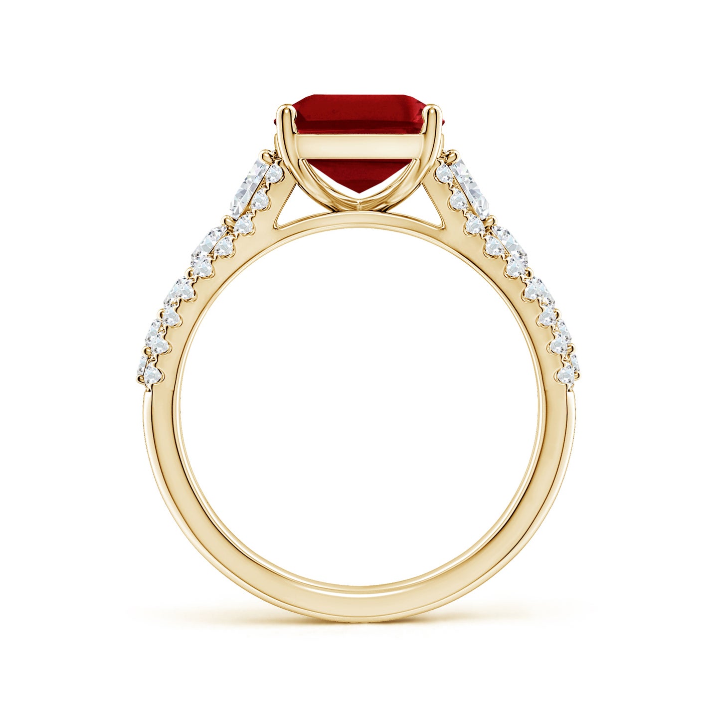 Classic Emerald-Cut Ruby Split Shank Engagement Ring With Accents