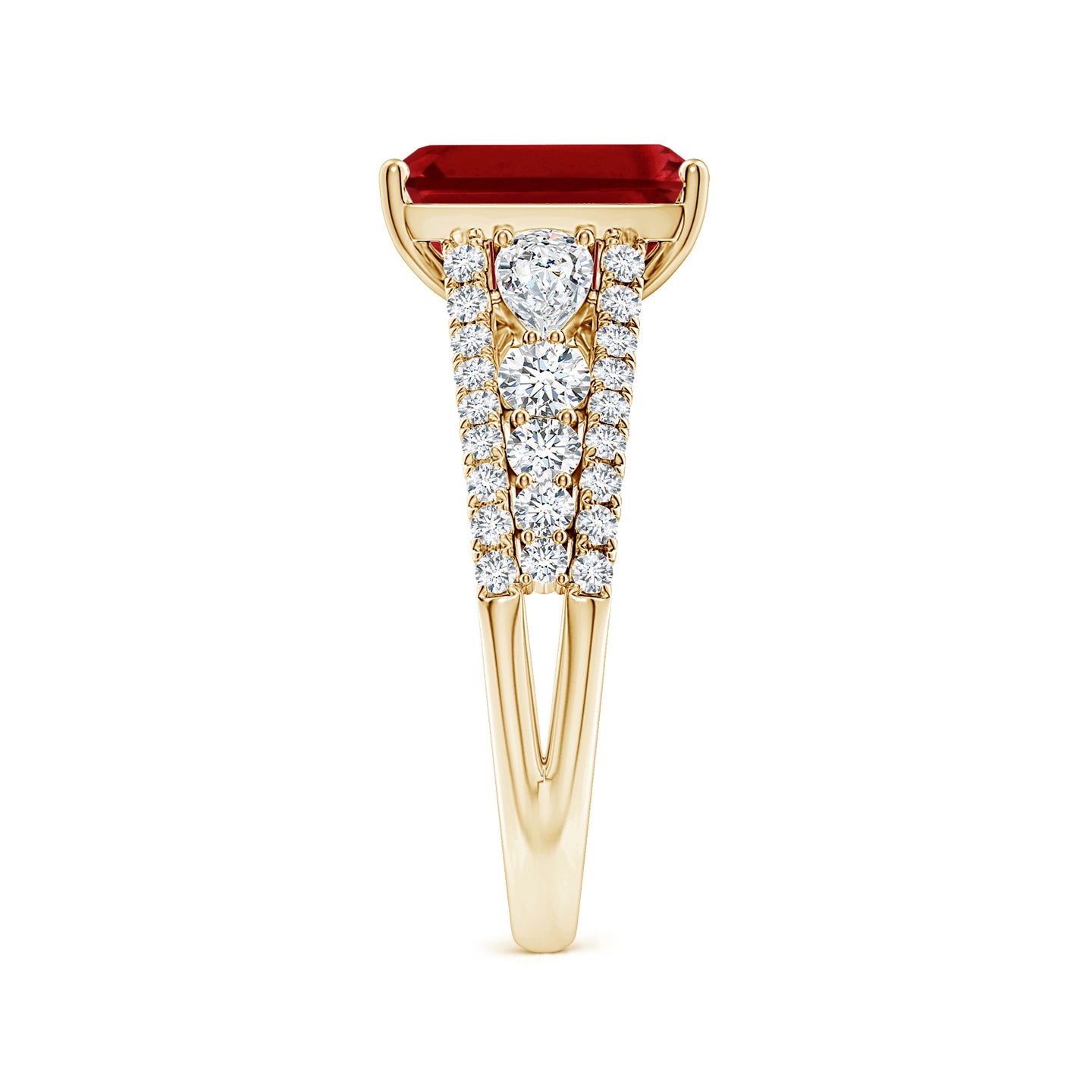Classic Emerald-Cut Ruby Split Shank Engagement Ring With Accents