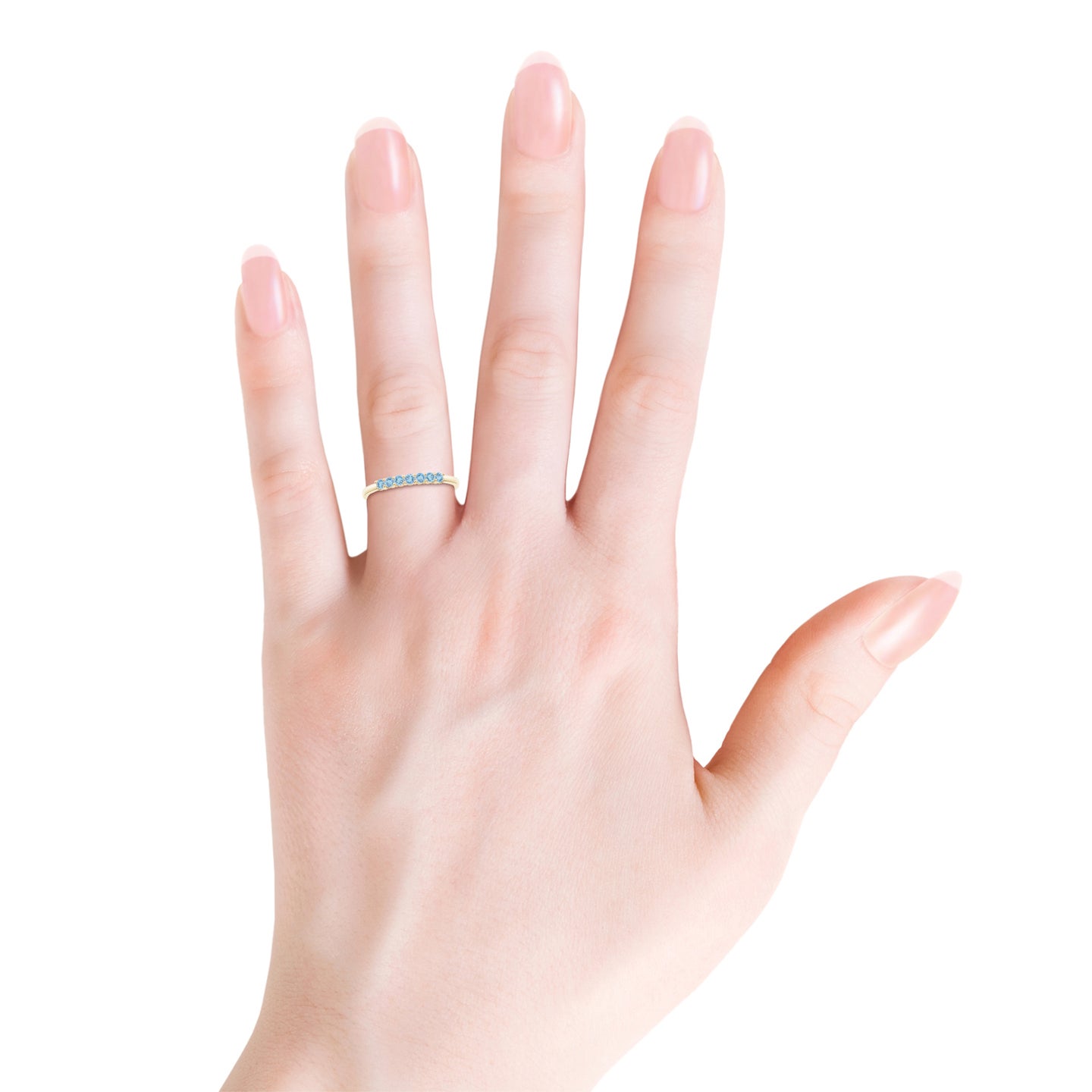 Half Eternity Seven Stone Aquamarine Wedding Ring