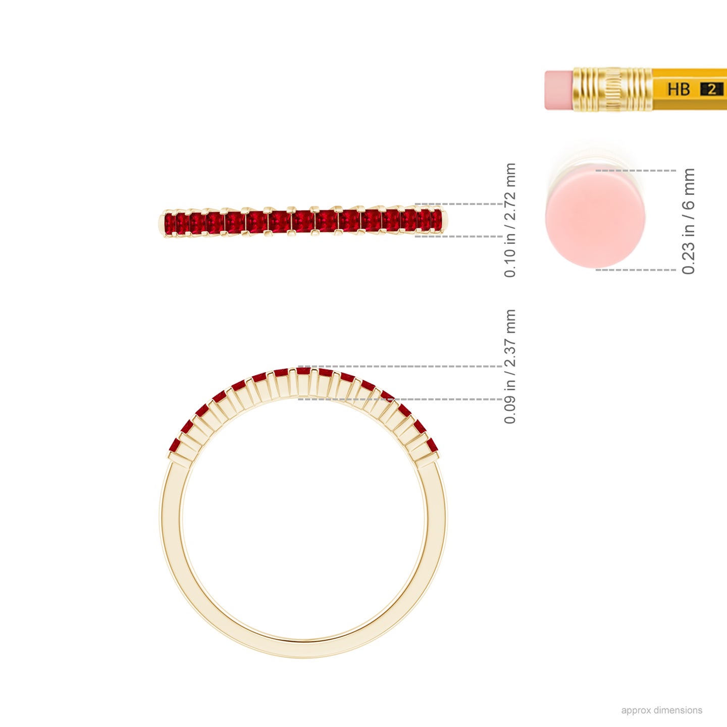 Square Ruby Semi Eternity Classic Wedding Ring