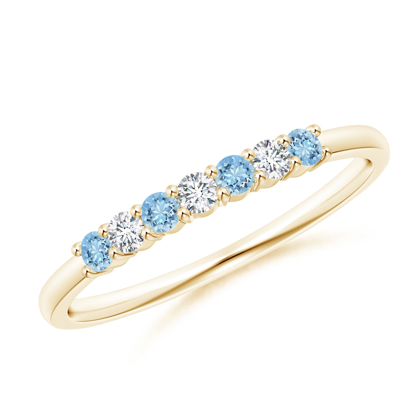 Half Eternity Seven Stone Aquamarine and Diamond Wedding Ring
