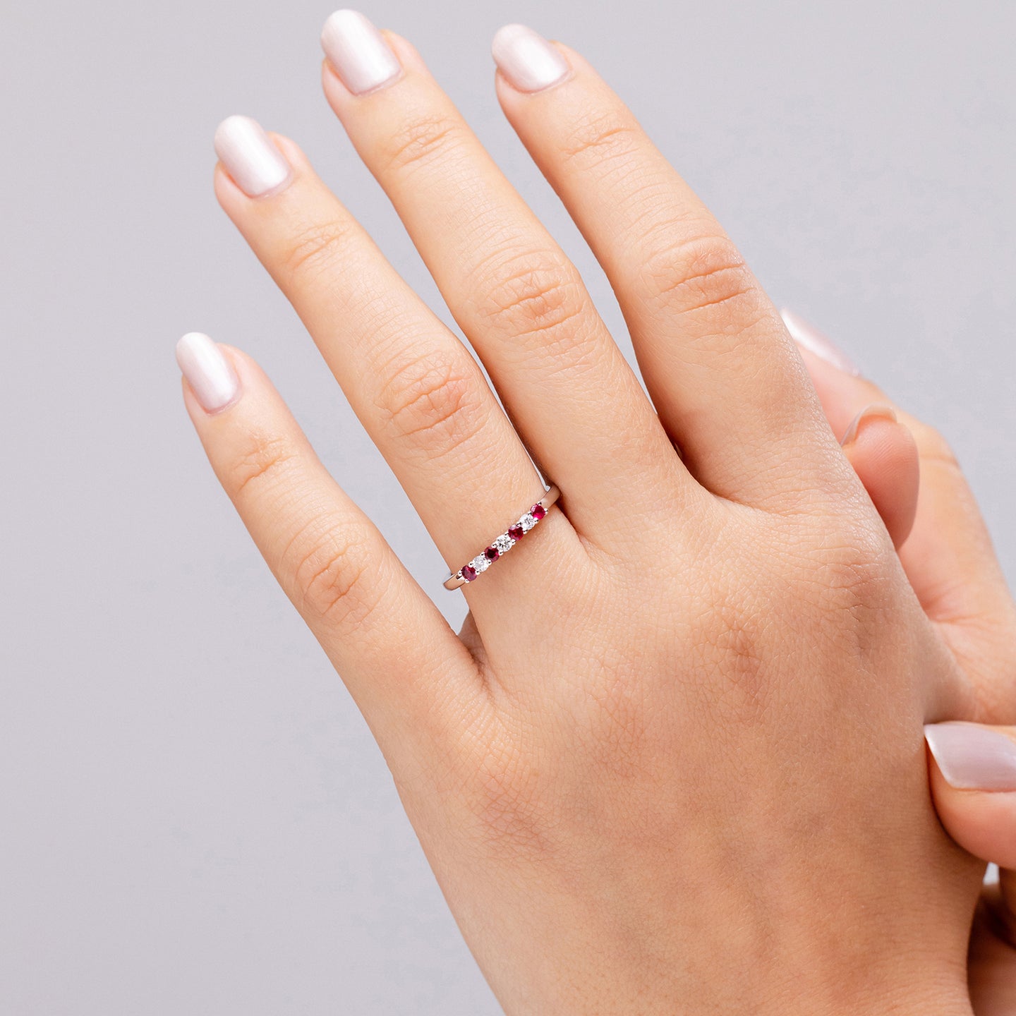 Half Eternity Seven Stone Ruby and Diamond Wedding Ring