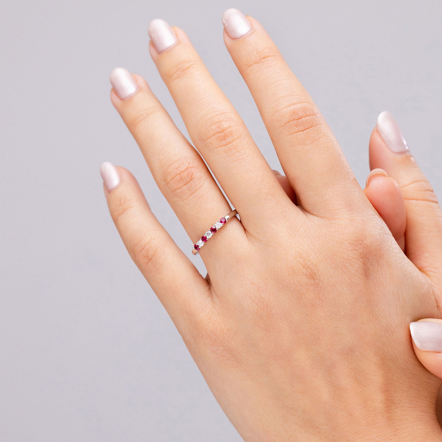 Half Eternity Seven Stone Ruby and Diamond Wedding Ring