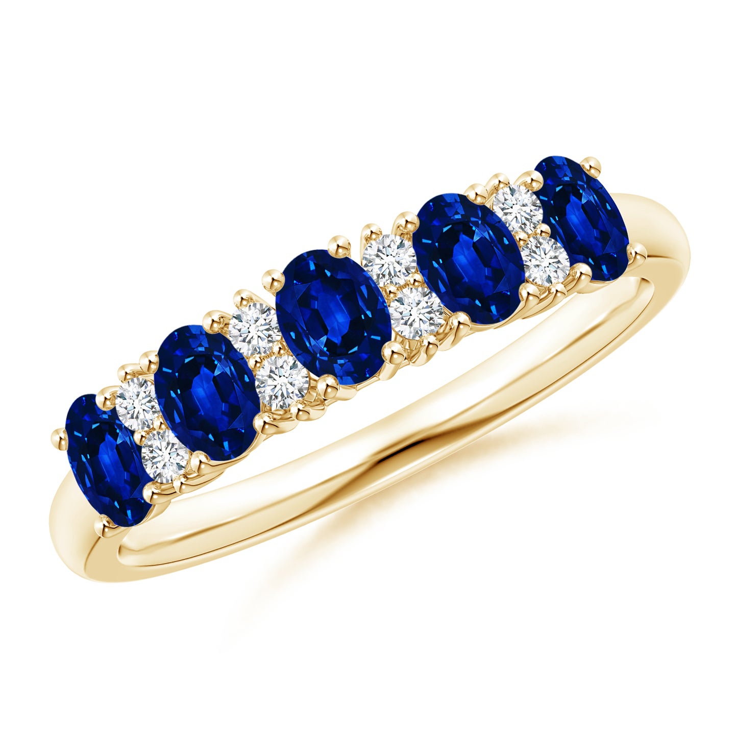 4x3mm AAAA Five Stone Blue Sapphire and Diamond Wedding Ring in Yellow Gold 4x3mm AAAA Five Stone Blue Sapphire and Diamond Wedding Ring in Yellow Gold