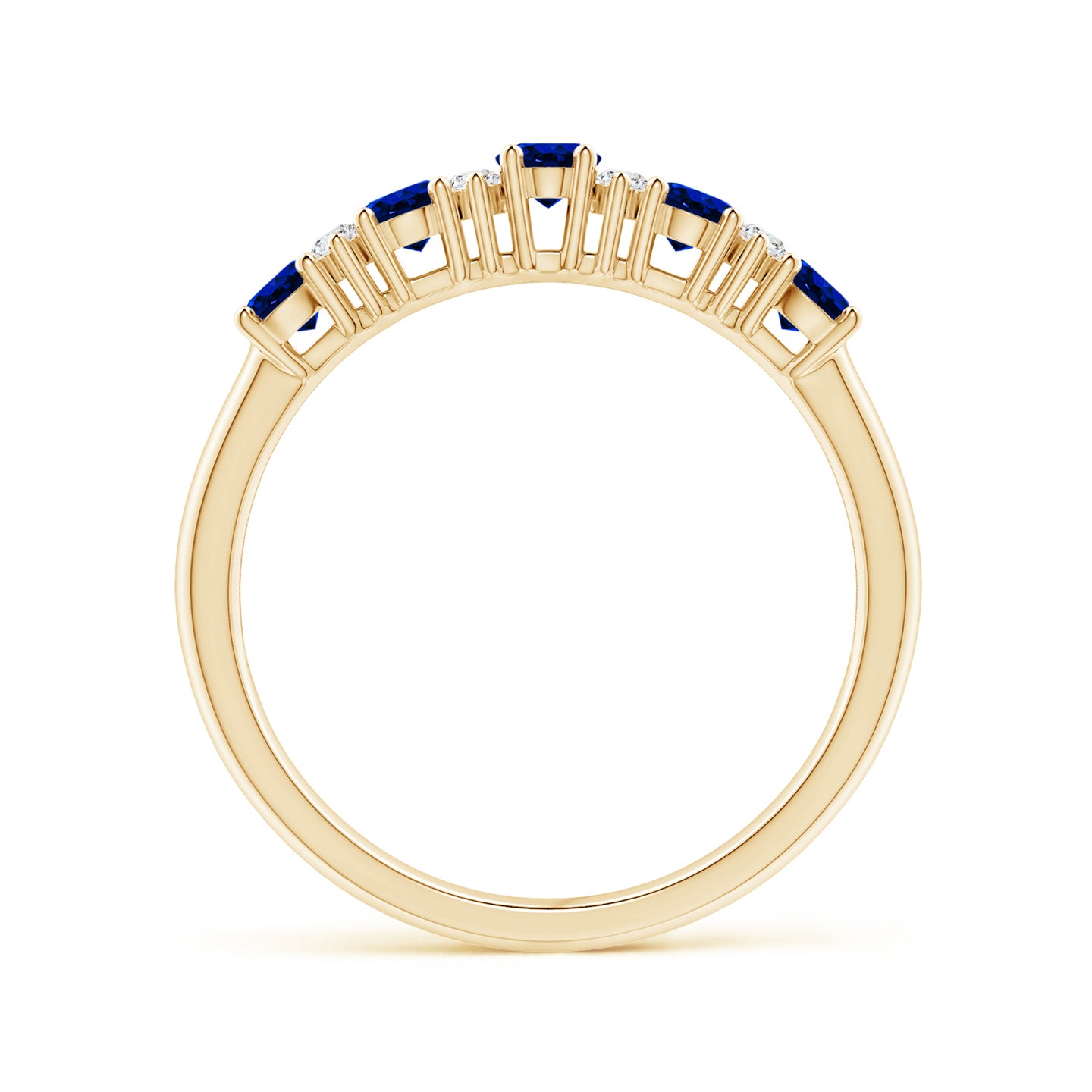 4x3mm AAAA Five Stone Blue Sapphire and Diamond Wedding Ring in Yellow Gold 4x3mm AAAA Five Stone Blue Sapphire and Diamond Wedding Ring in Yellow Gold