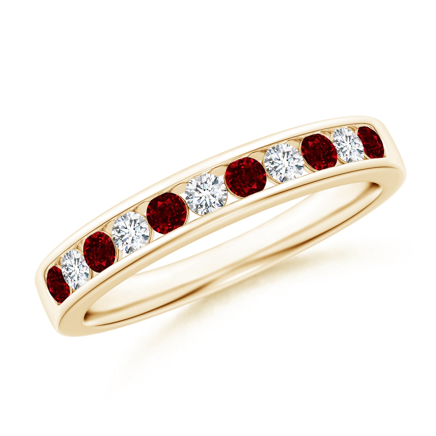 Channel Set Ruby and Diamond Semi Eternity Ring